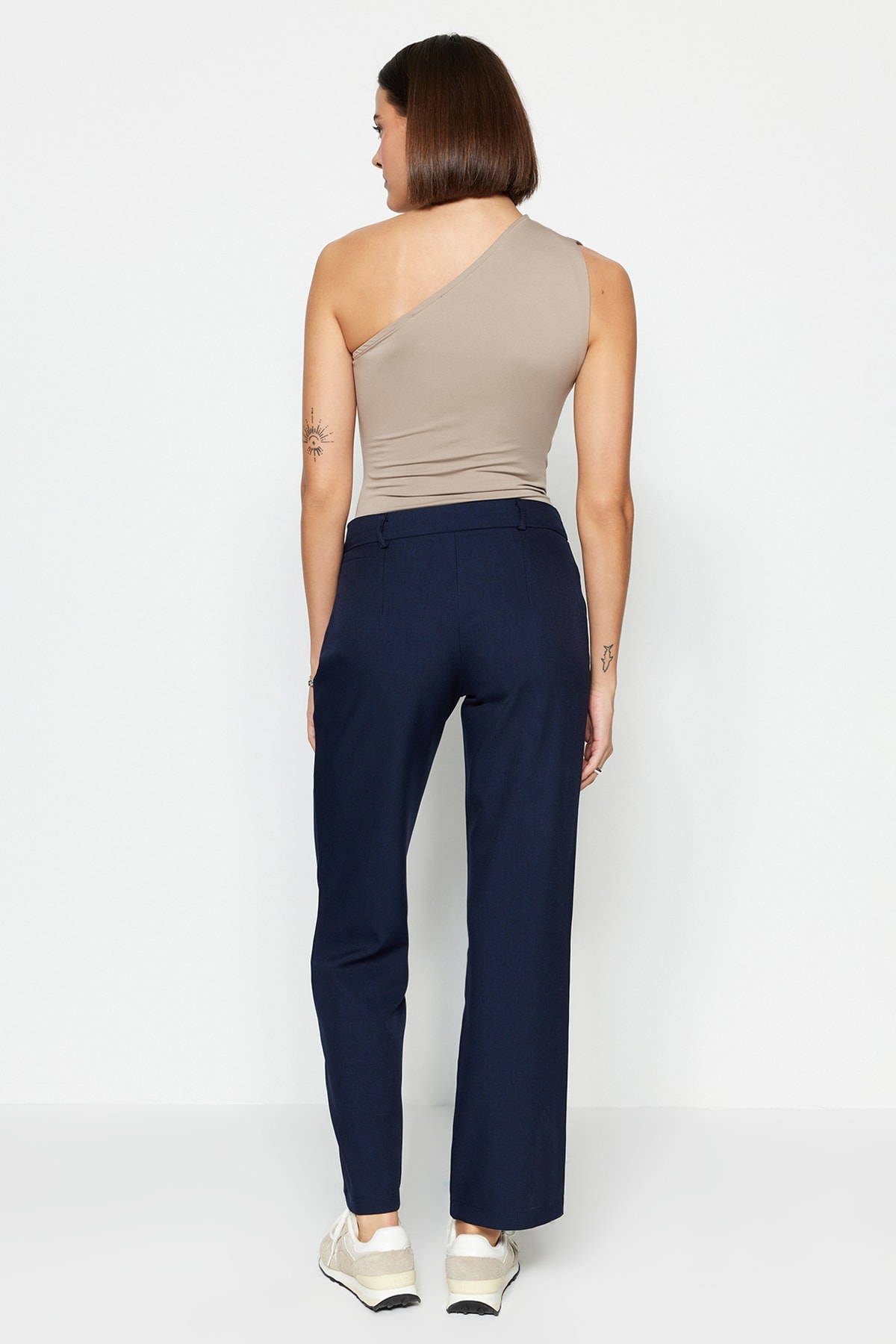 Trendyol Navy Blue Straight Cut Pantaloni țesute