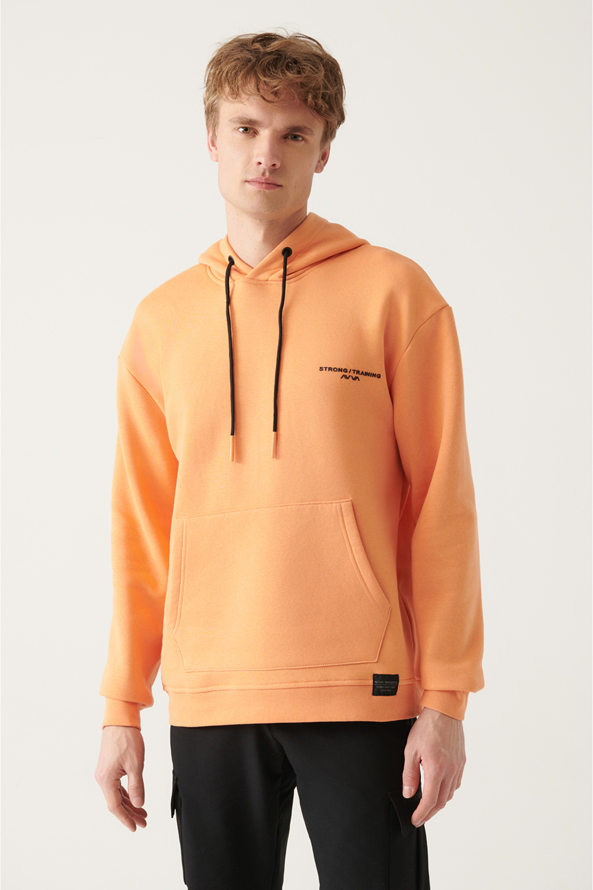 Levně Avva Orange Oversize Hooded Collar Printed Unisex Sweatshirt