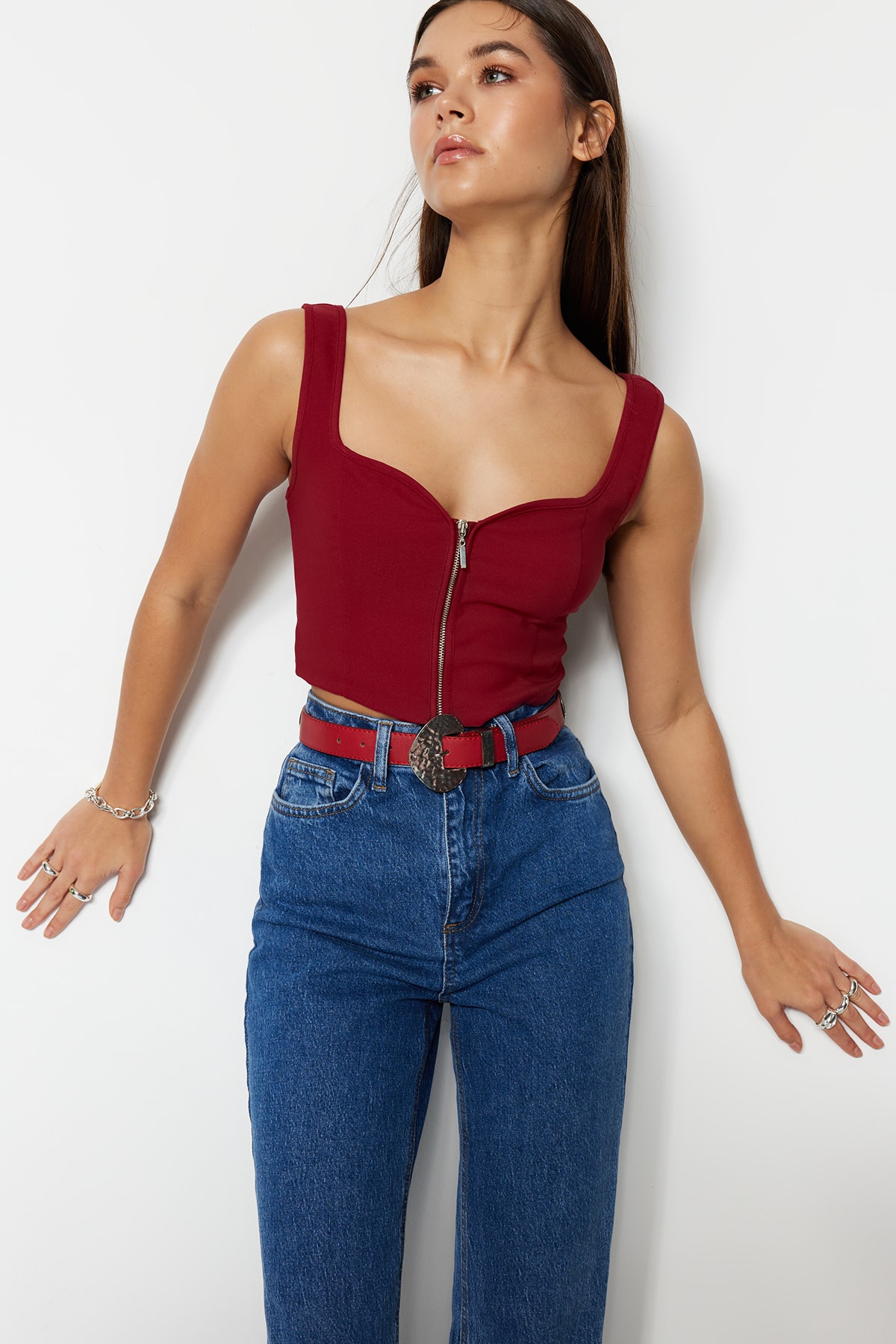 Trendyol Claret Red Crop Woven Blouse