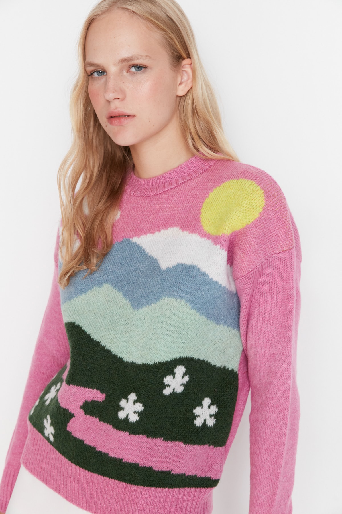 Trendyol Pink Jacquard-Knitwear Sweater