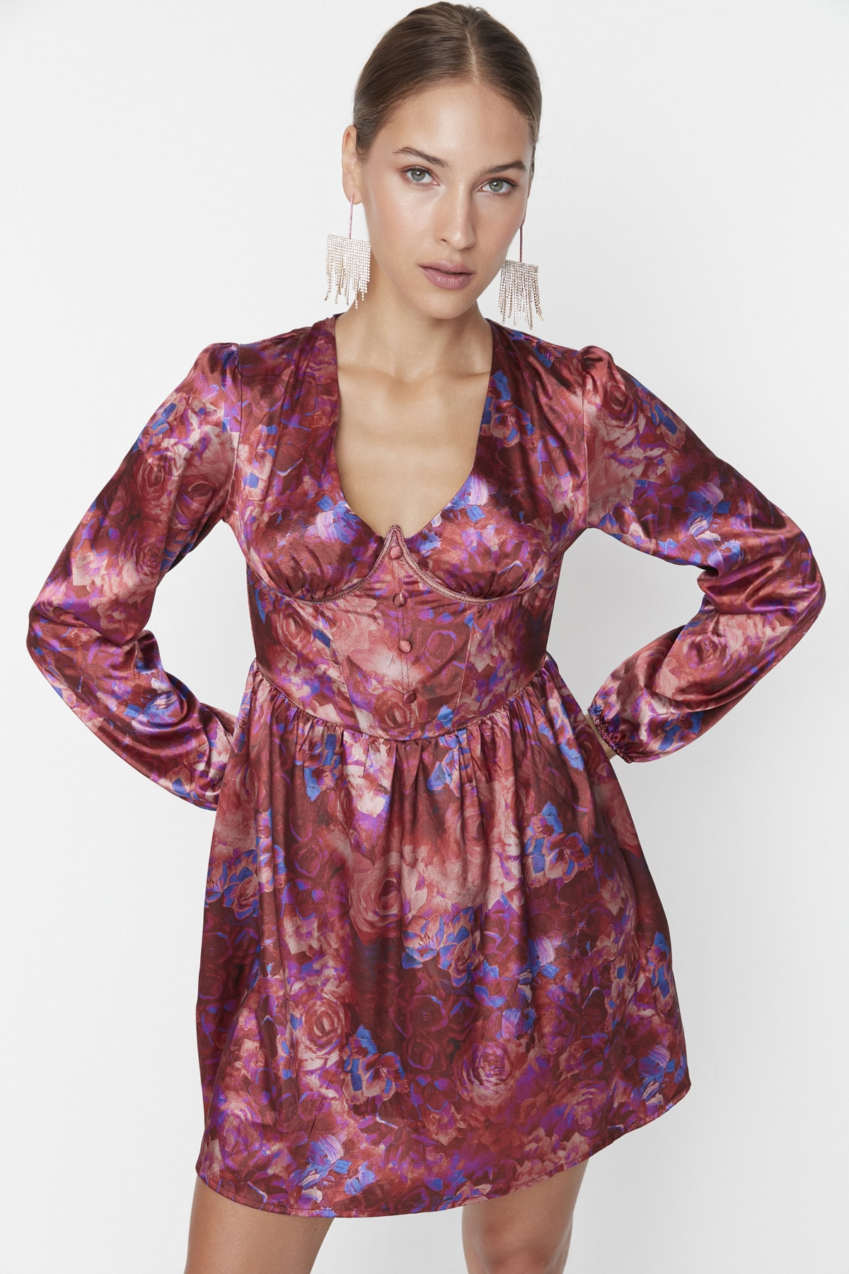 Rochie de seara multicolora Trendyol din satin cu detaliu sub fir