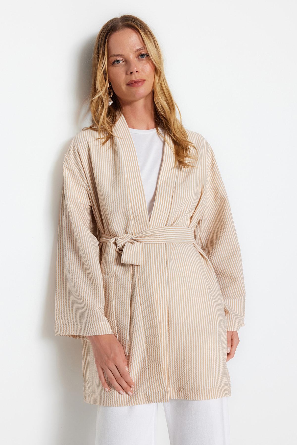 Trendyol Stone Woven Hijab Kimono & Caftan