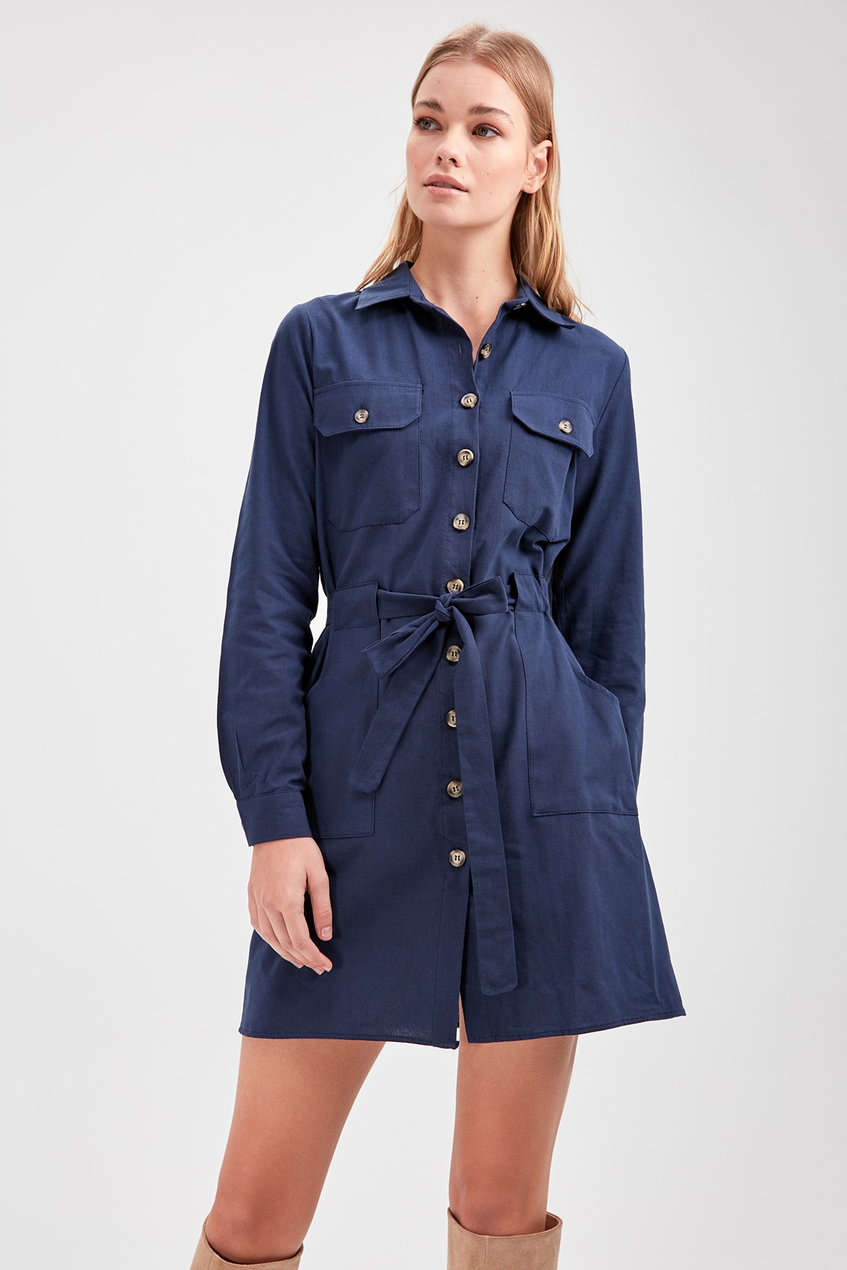 Trendyol Dark Blue Belt Dress