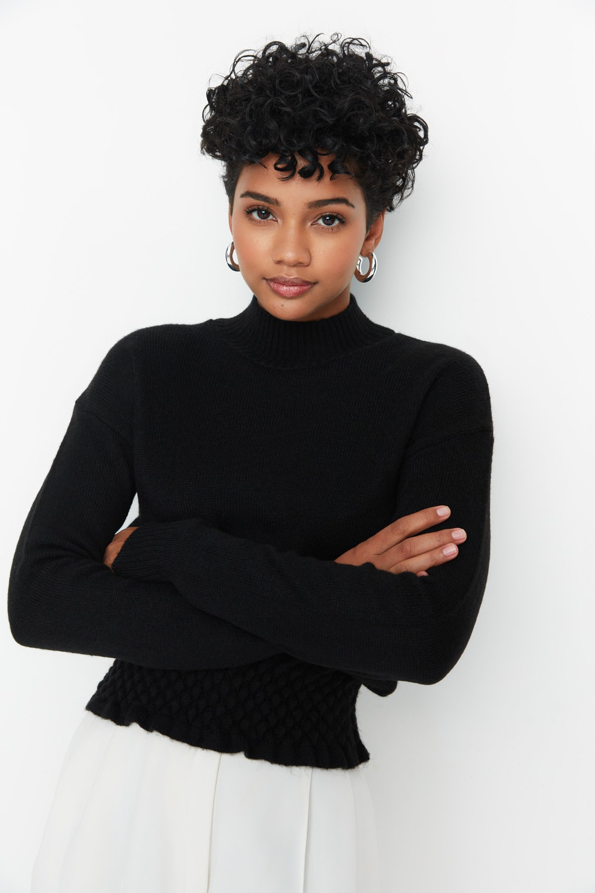 Trendyol Black Stand-Up Collar Knitwear Sweater
