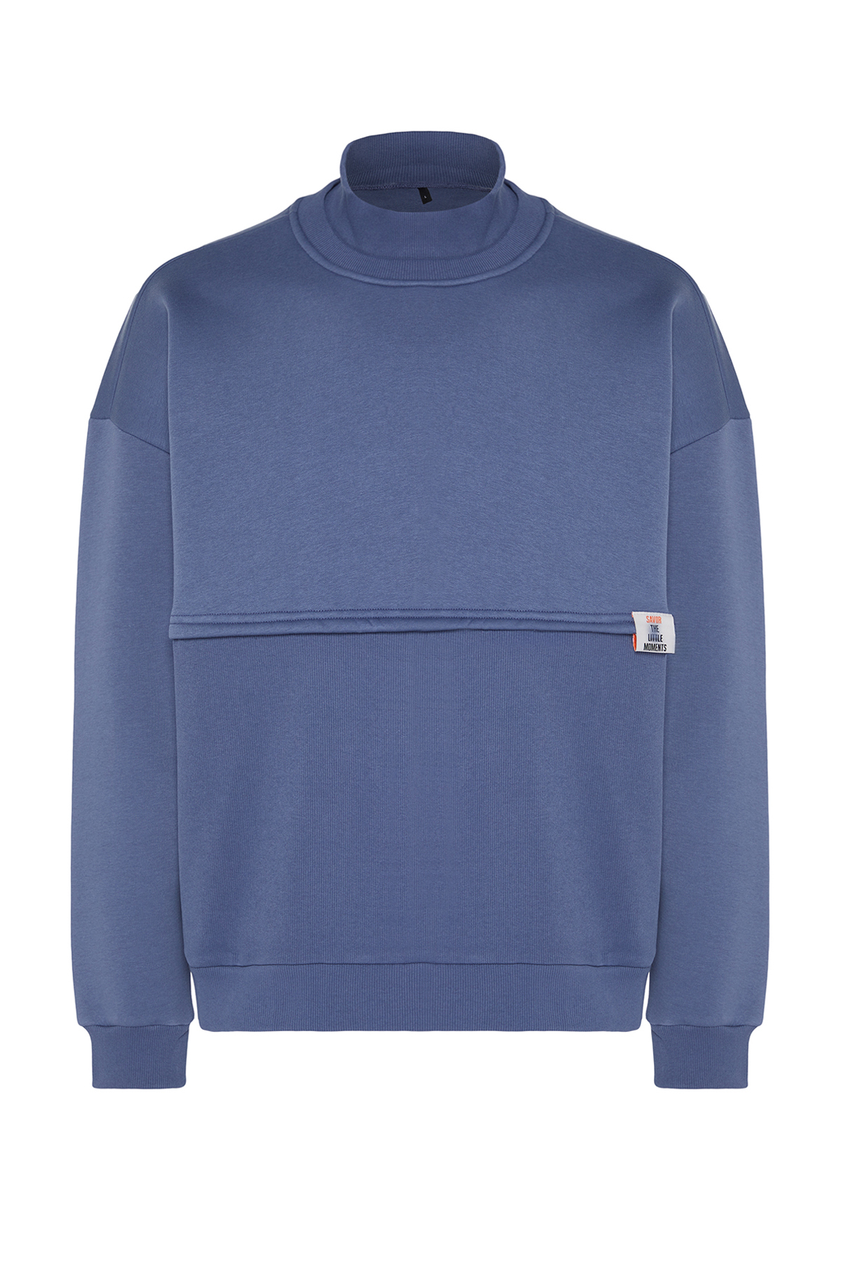 Levně Trendyol Limited Edition Indigo Oversize/Wide Cut Labeled Fleece Thick Sweatshirt
