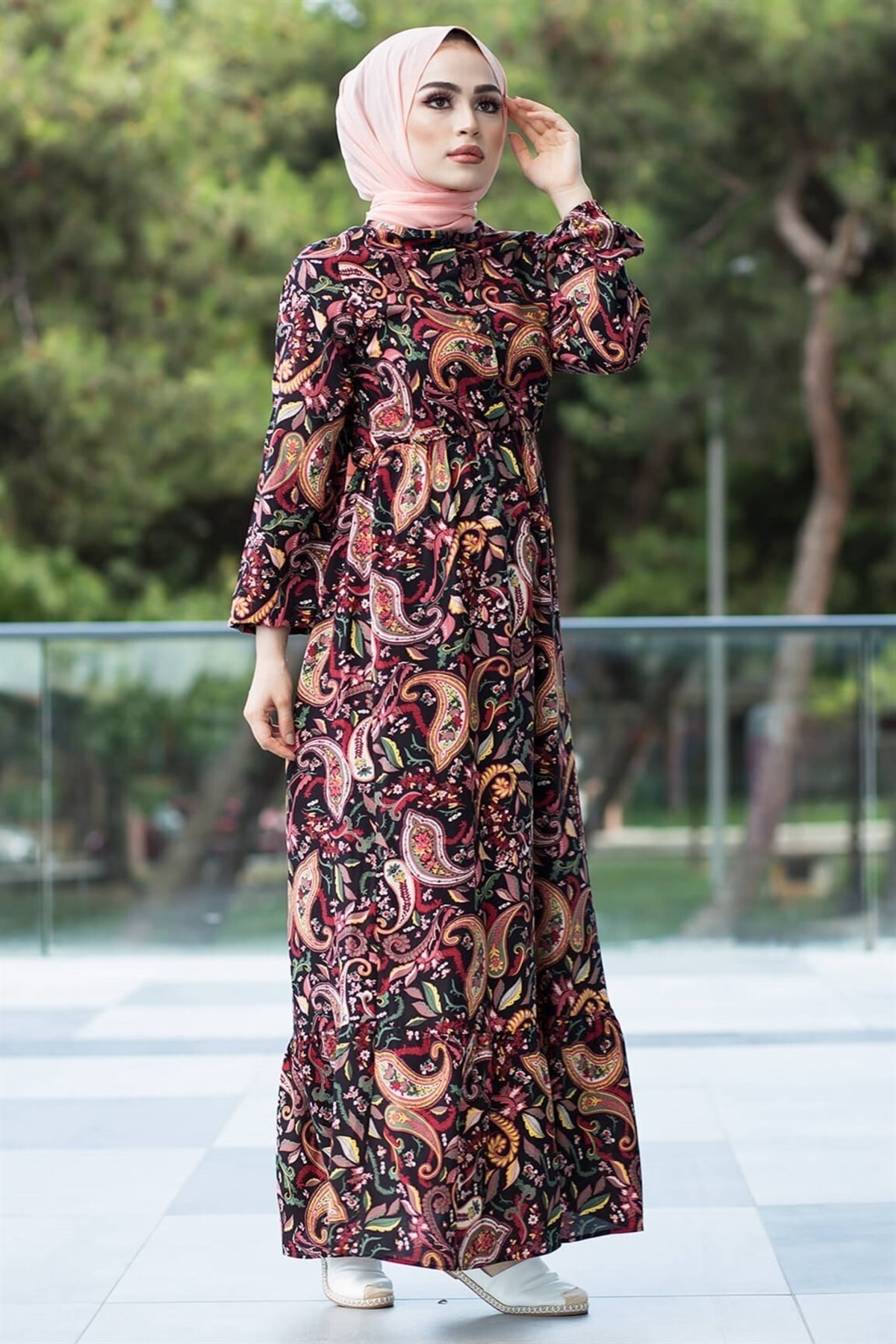 InStyle Shawl Pattern Woven Dress - Black