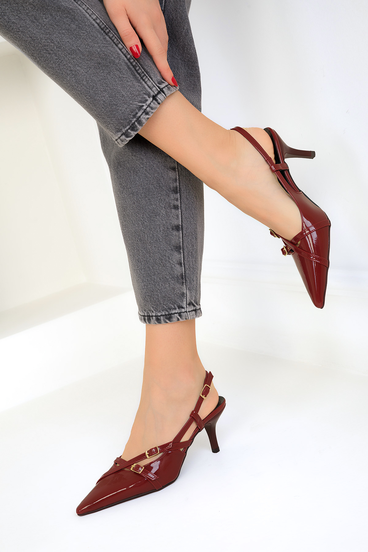 Soho Burgundy Patent Leather Women's Classic Heeled Shoes 18804
