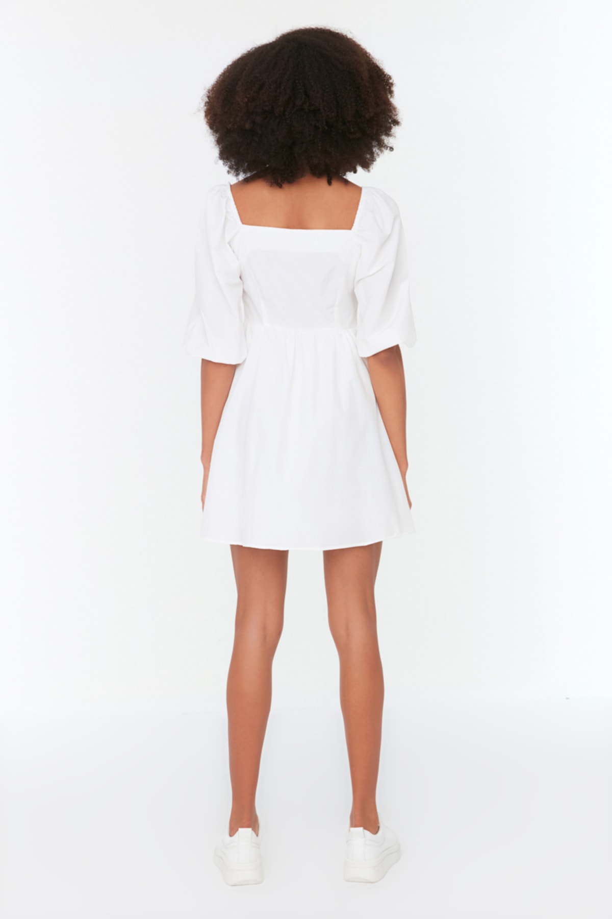 Trendyol Ecru Mini Waist Open Woven Balloon Sleeve Woven Dress