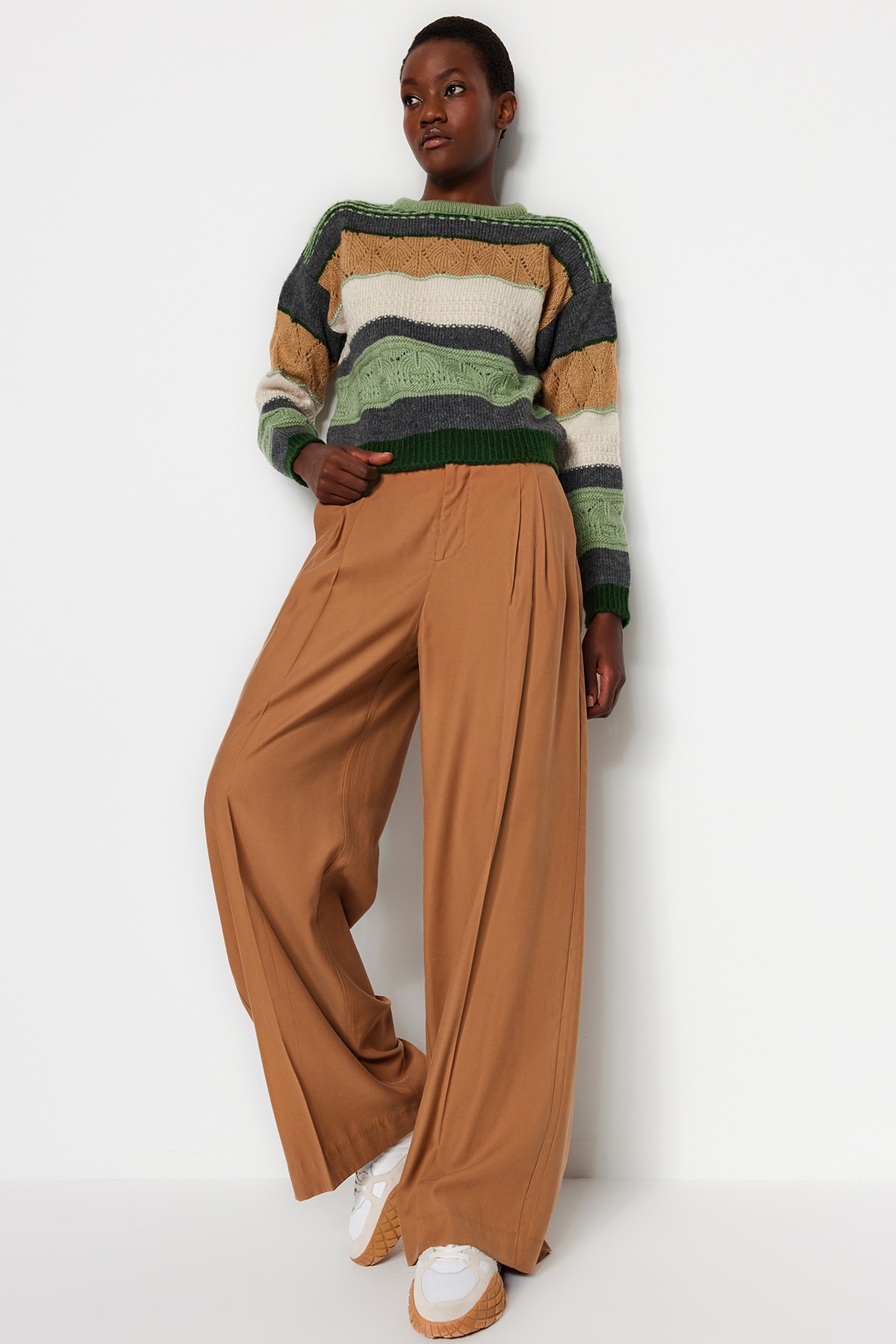 Trendyol Mint Soft Textured Color Block Knitwear Pulover