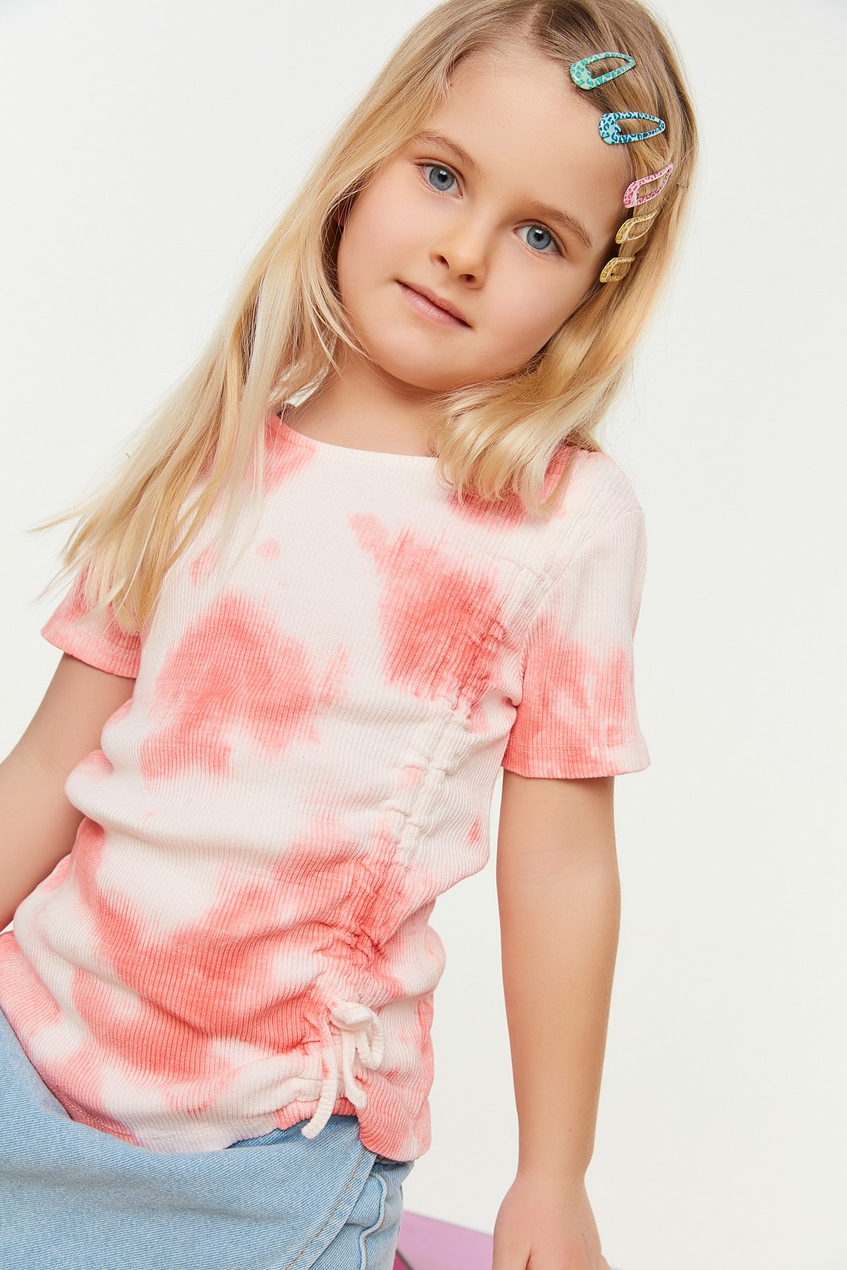 Trendyol Multicolored Tie-Dyeing Tie-dye Washable Pleated Girls' Knitted T-Shirts.