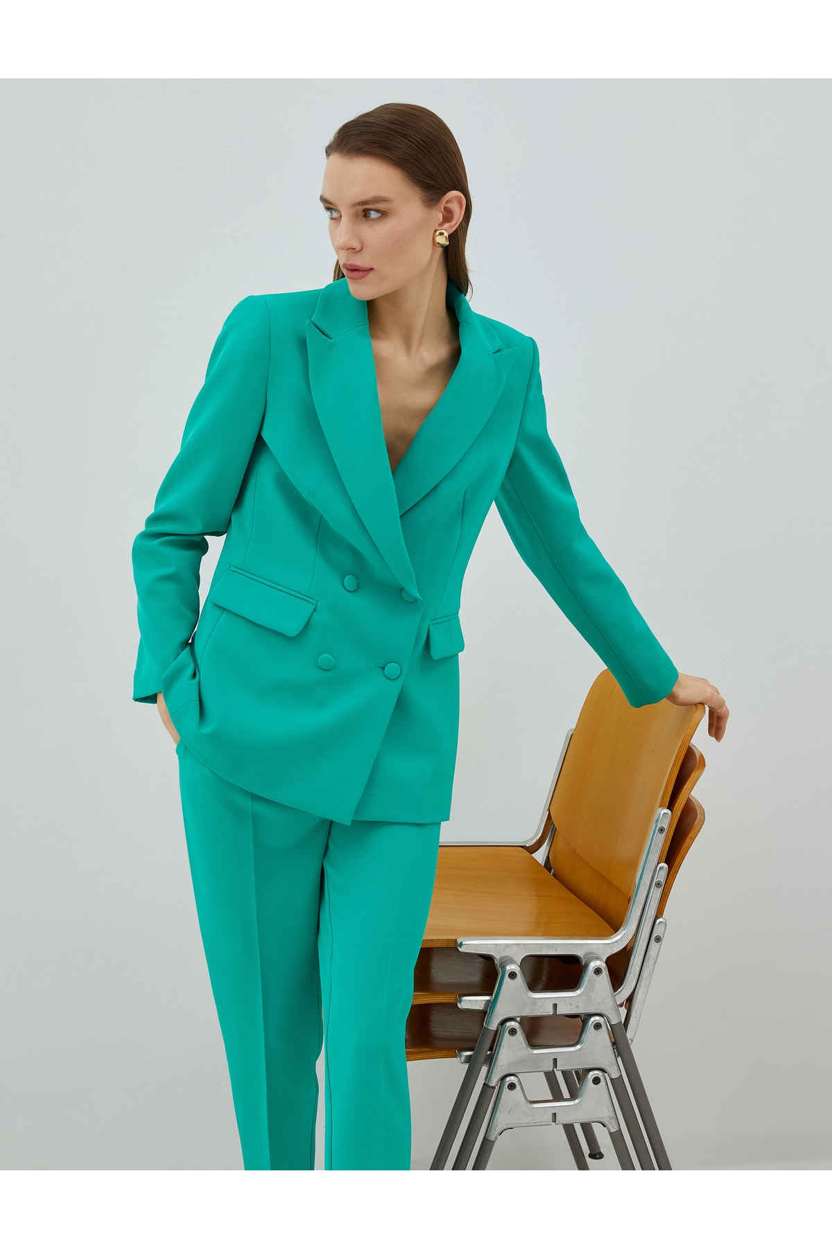 Koton Double Breasted Buttoned Blazer with Flap Pocket Detailed