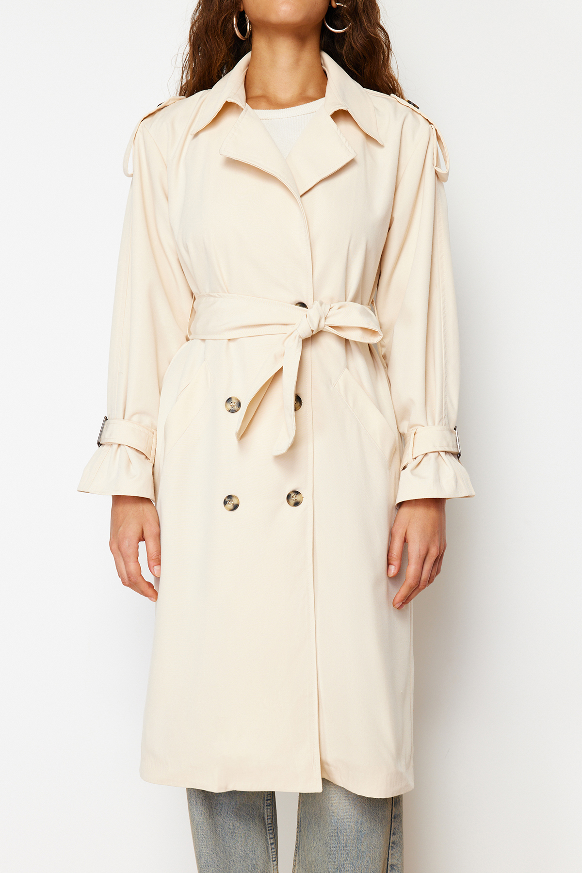 Trendyol Stone Oversize Wide Cut Belted Trench Coat