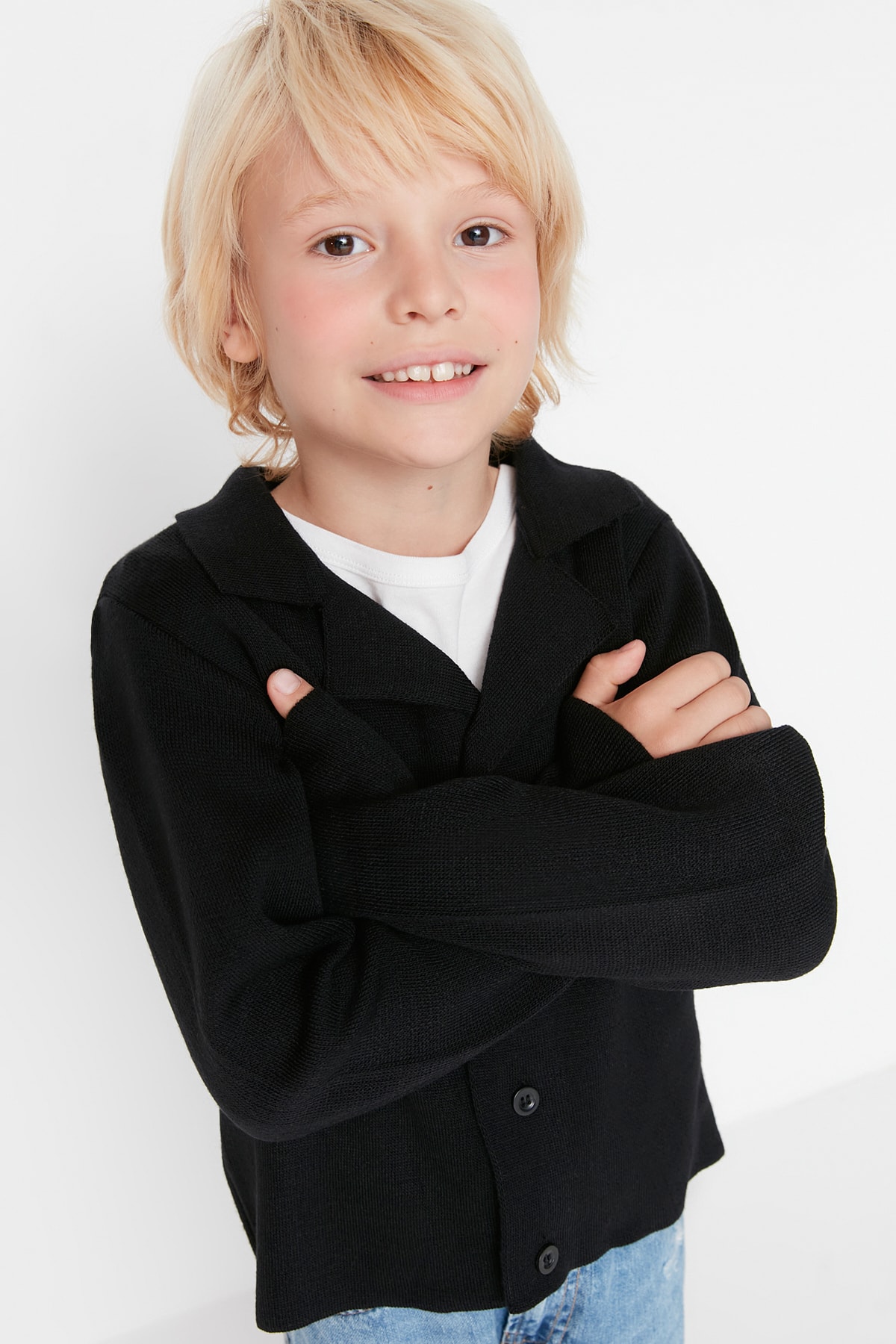 Trendyol Black Button Detailed Boy Knitwear Cardigan