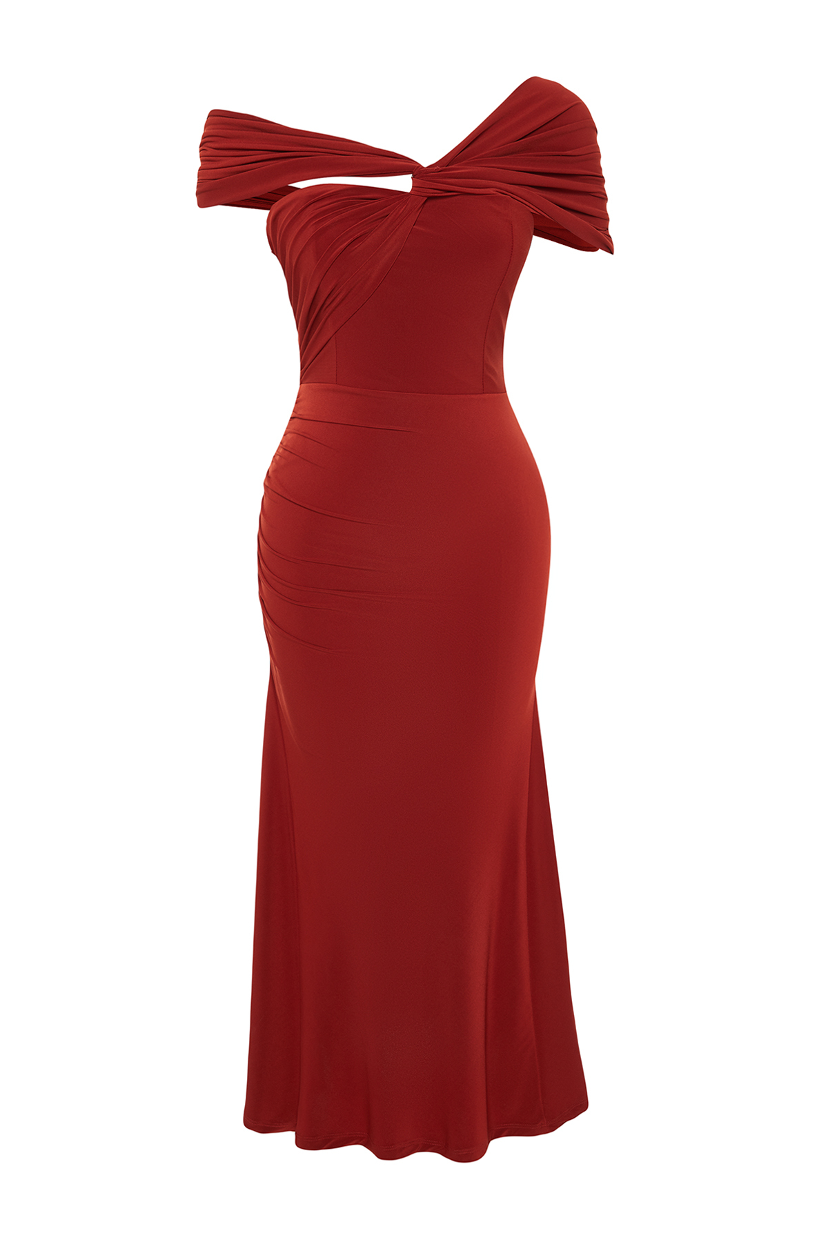 Trendyol Tile Asymmetrical Collar Knitted Stylish Evening Dress
