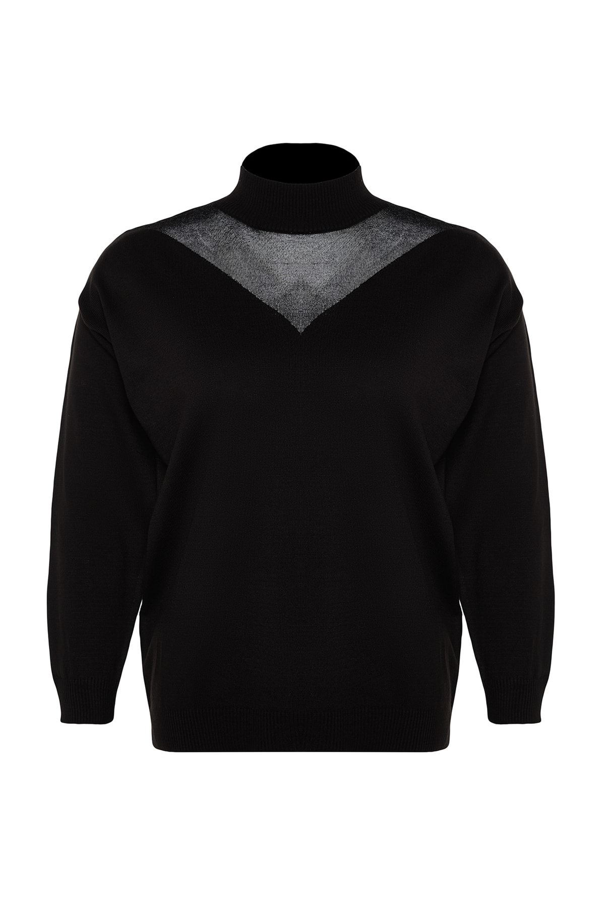 Trendyol Black Tulle Detaliat Tricotaje Pulover