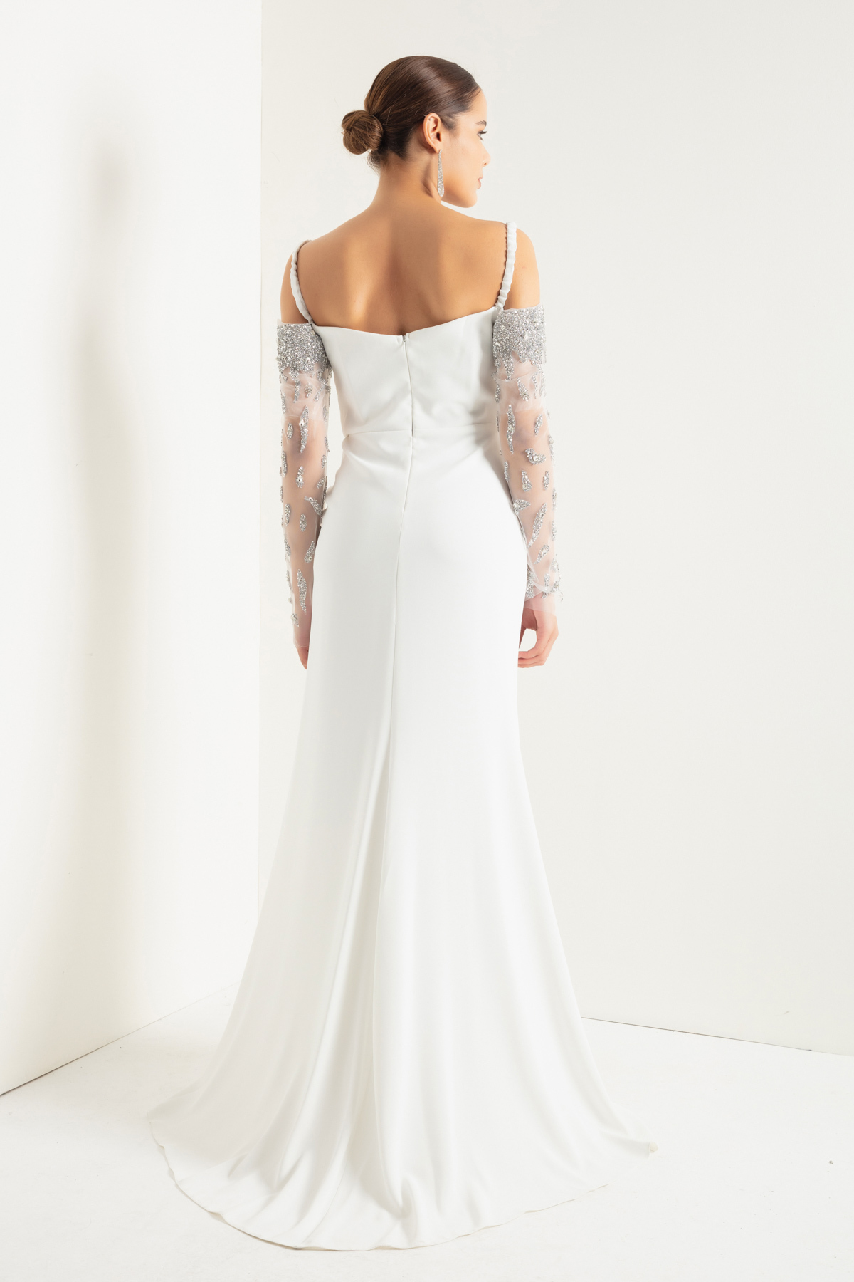 Lafaba Women's White Thin Strappy Stone Long Evening Dress