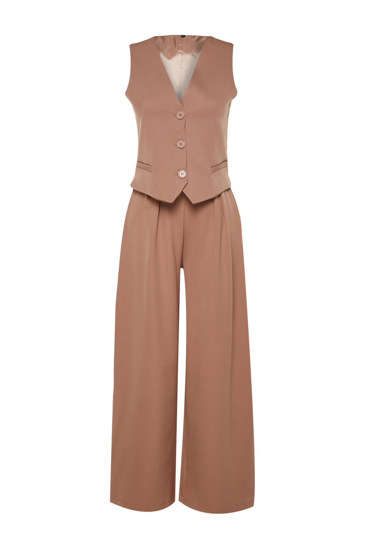 Trendyol Camel Vest-Trousers Woven Two Piece Set