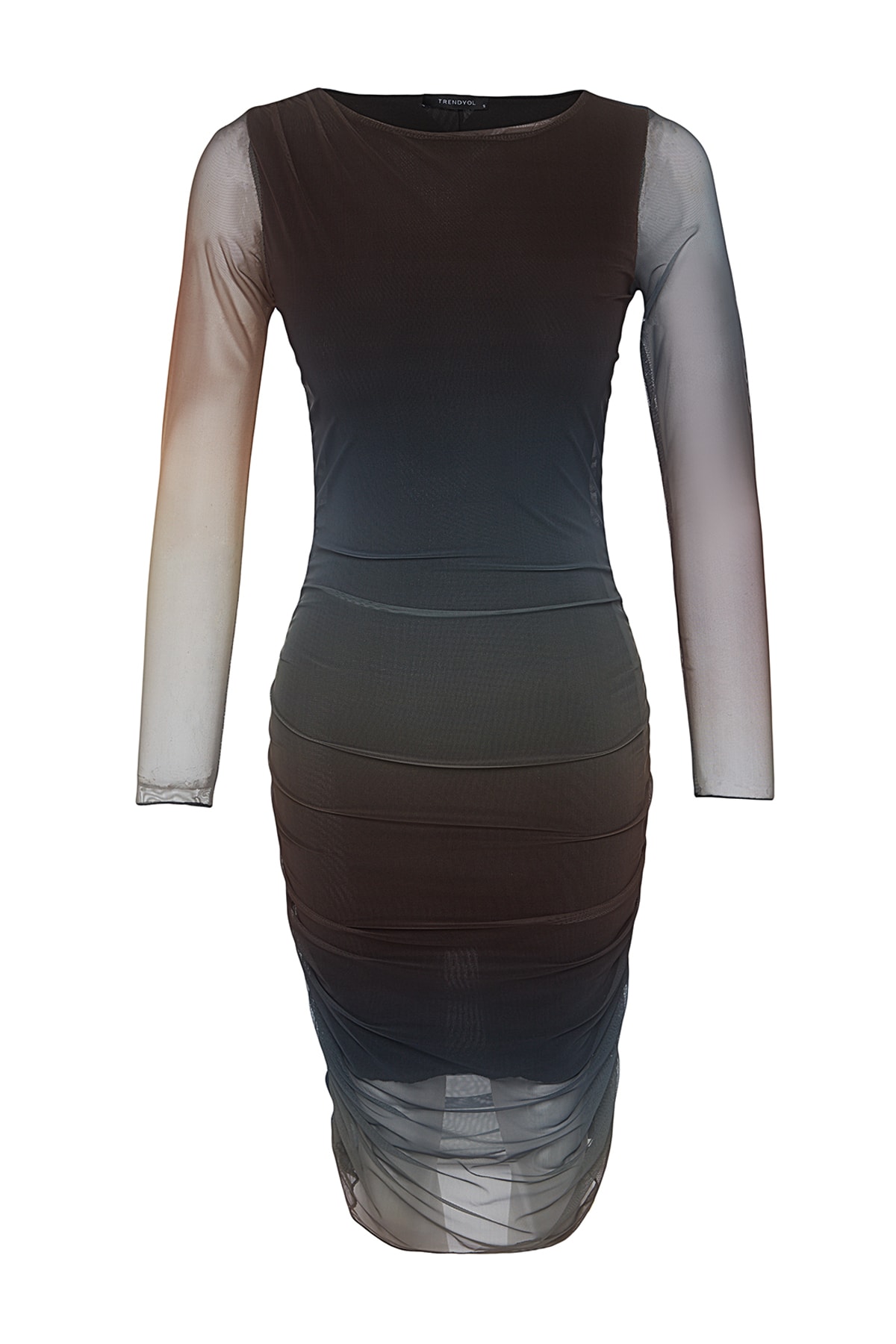 Rochie mini tricotată cu imprimeu multicolor Trendyol Crewneck cu detalii șiretuite și cambrate