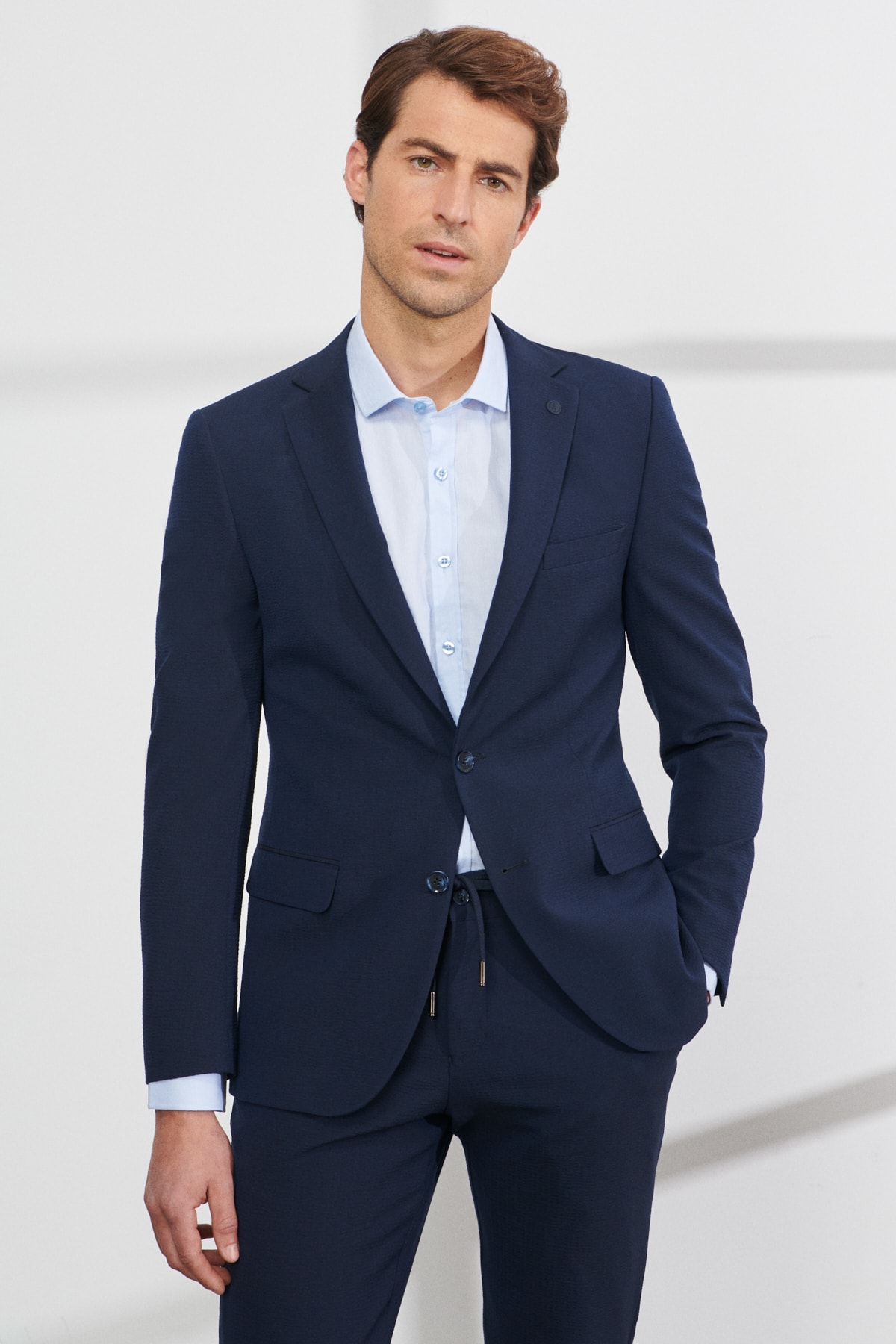 ALTINYILDIZ CLASSICS Men's Navy Blue Slim Fit Slim Fit Dovetail Collar Patterned Suit
