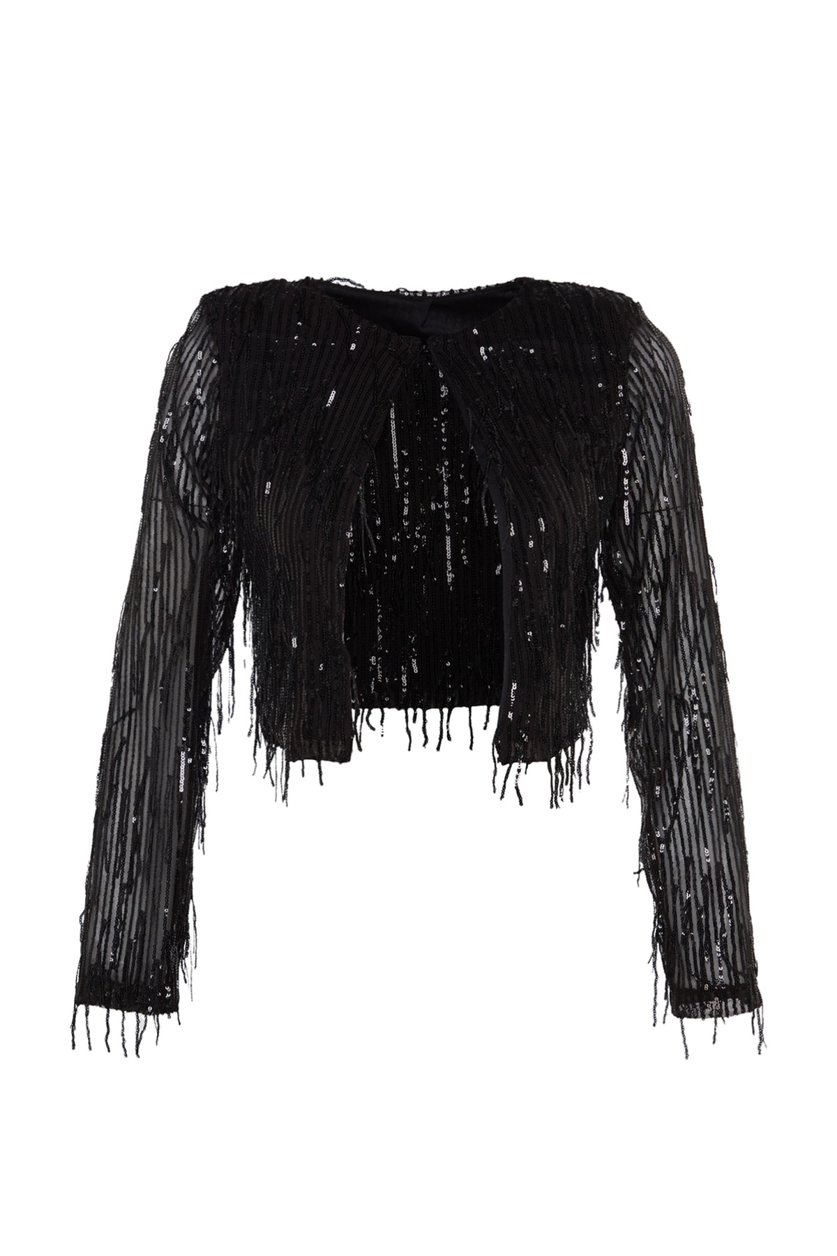 Jachetă neagră strălucitoare cu paiete Trendyol