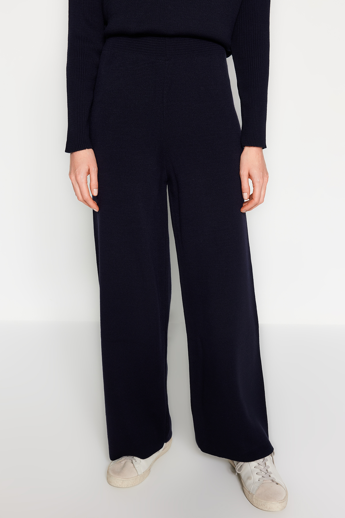 Trendyol Dark Navy Blue Slit Wide Leg Knitwear Two Piece Set