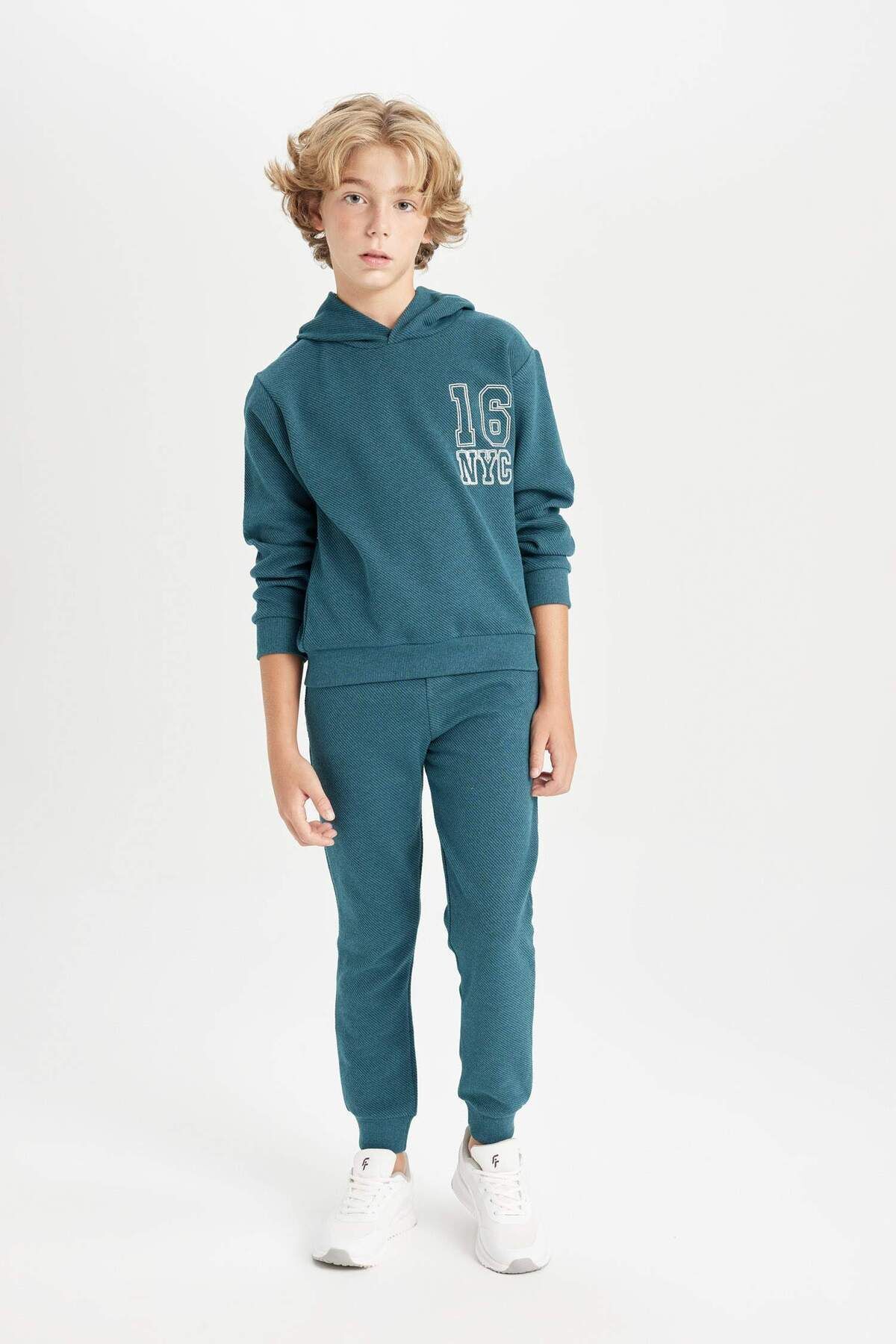 DEFACTO Boy Printed Hooded Sweatshirt Tracksuit Bottoms 2-Piece Set