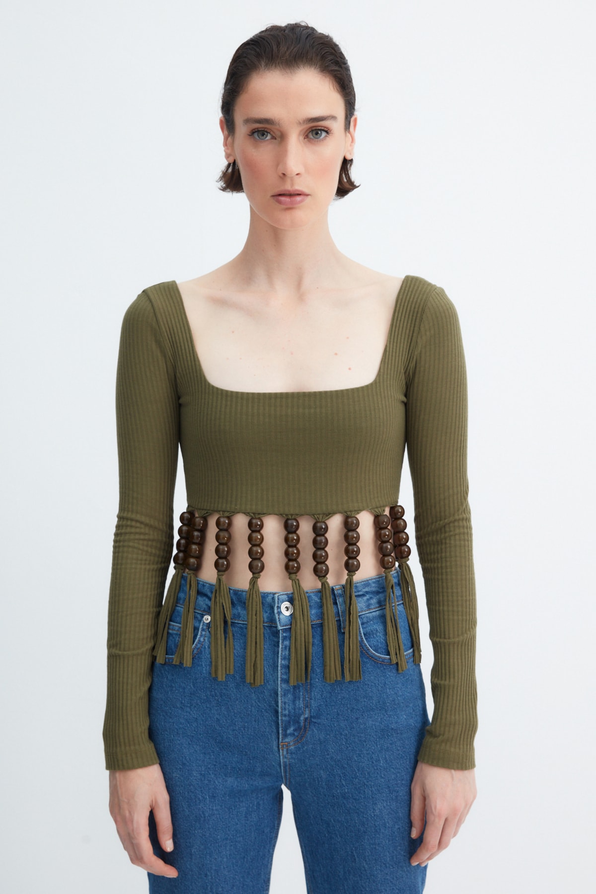 Trendyol X Zeynep Tosun Khaki Bead Detailed Camisole Bustier