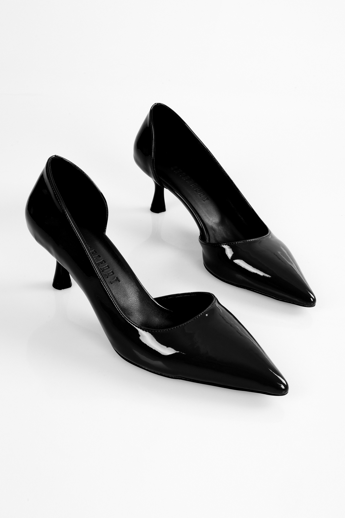 Levně Shoeberry Women's Aurna Black Patent Leather Stiletto