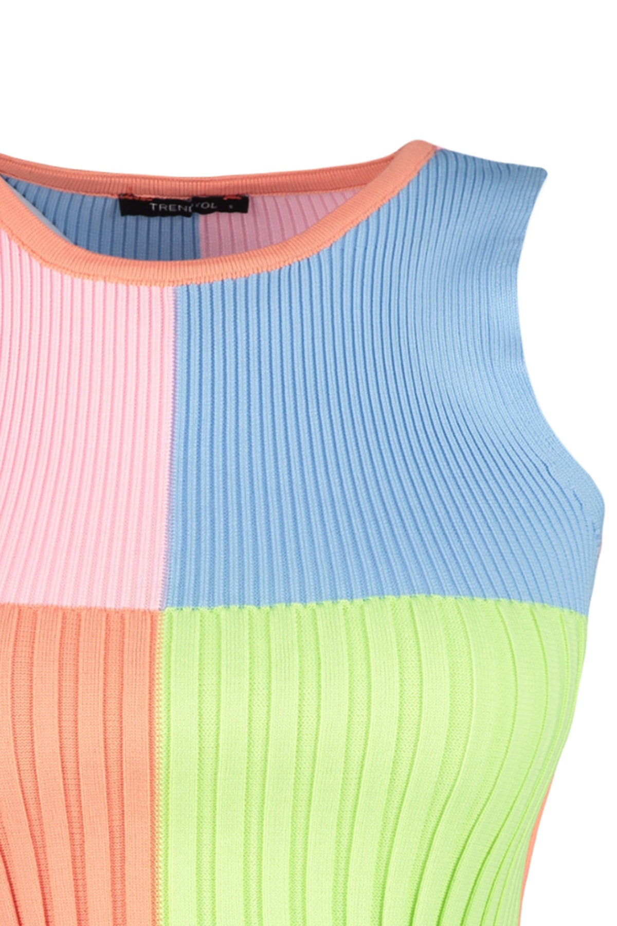 Trendyol Orange Crop Color Blocked Knitwear Blouse