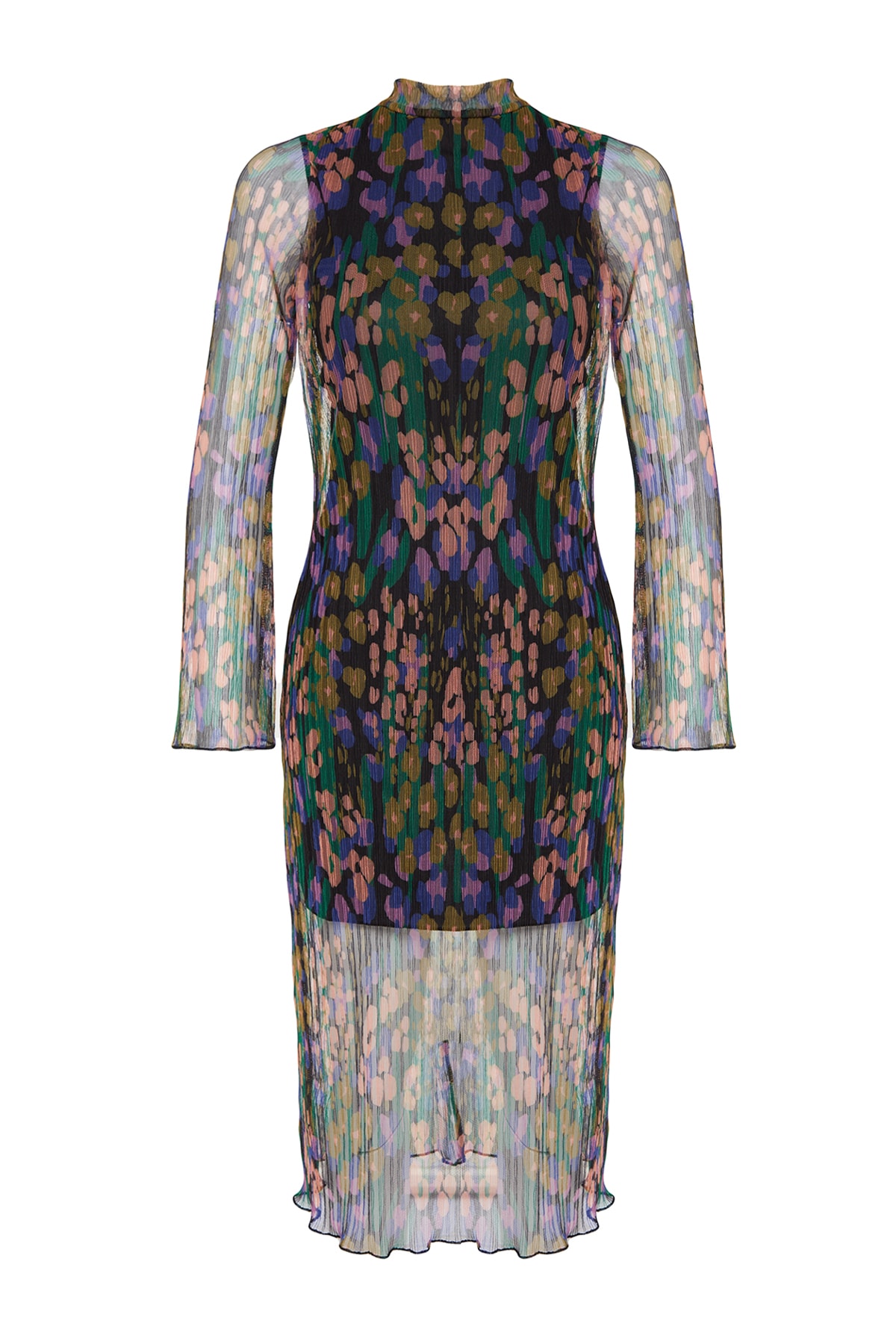 Trendyol Multicolor Pliat Fabric Patterned Shift/Plain Lined Midi Tricotat Rochie