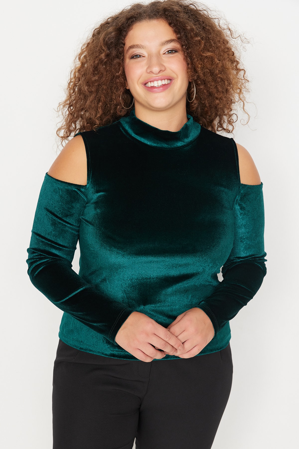 Levně Trendyol Curve Green Shoulder Detailed Knitted Blouse