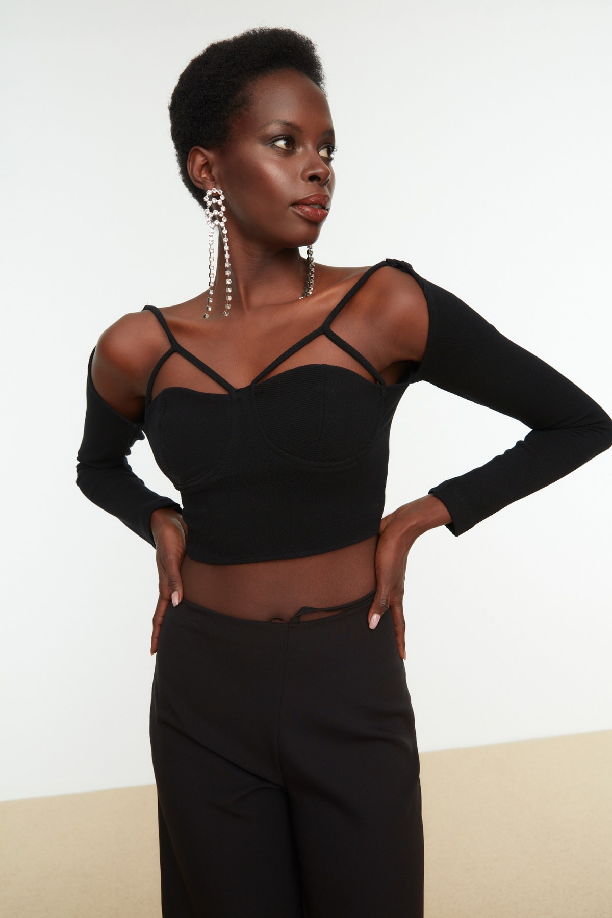 Trendyol Black Knitted Collar Detailed Blouse