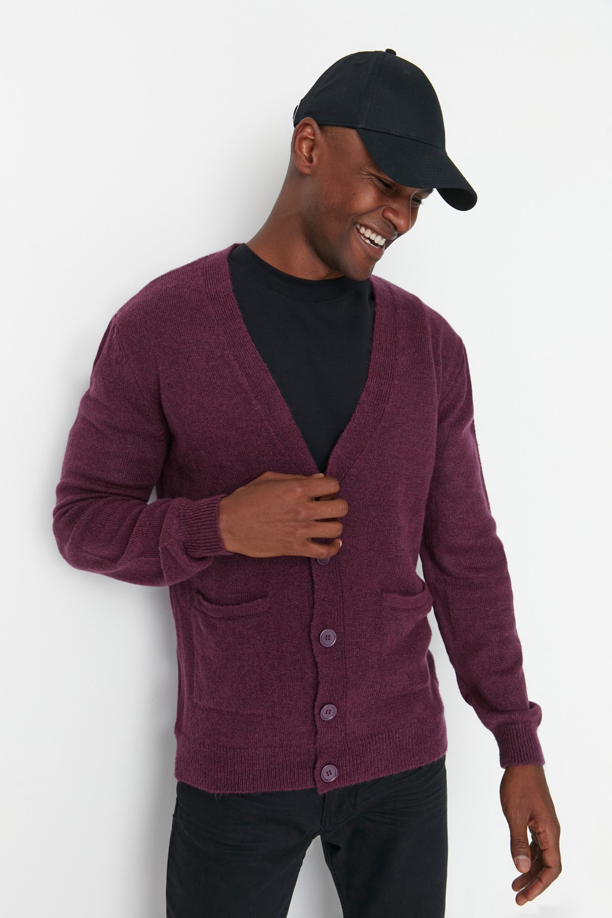 Trendyol Plum Men's Slim Fit Pocket Knitwear Cardigan