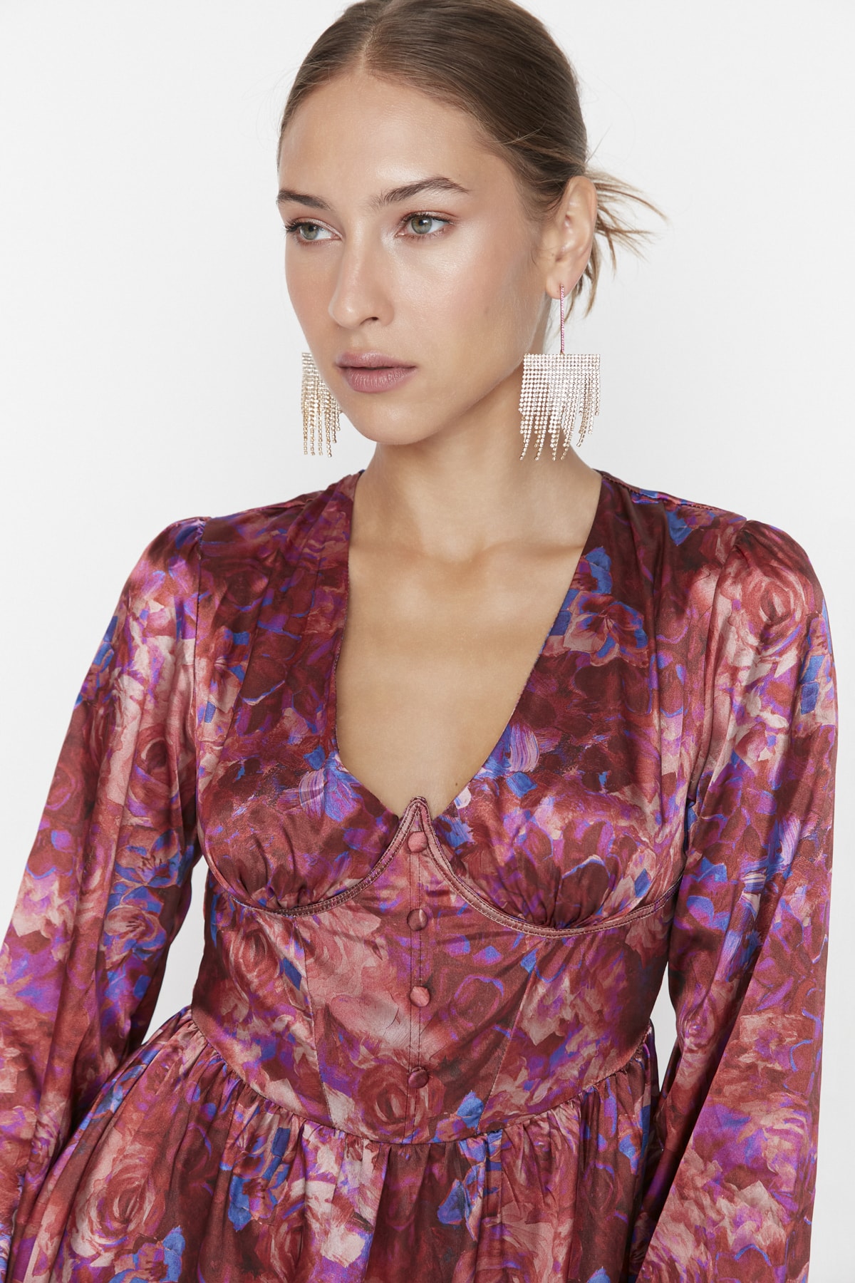 Rochie de seara multicolora Trendyol din satin cu detaliu sub fir