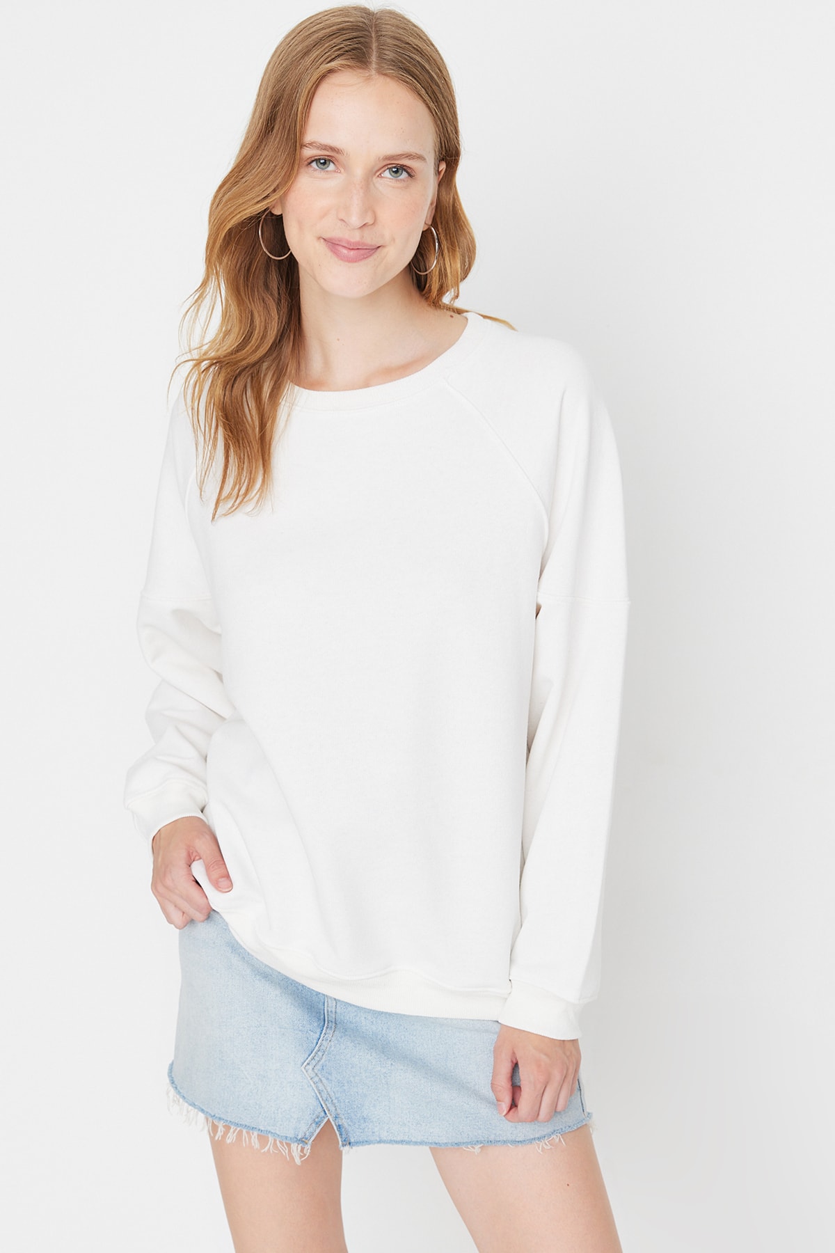 Trendyol Sweatshirt - Ecru - Oversize