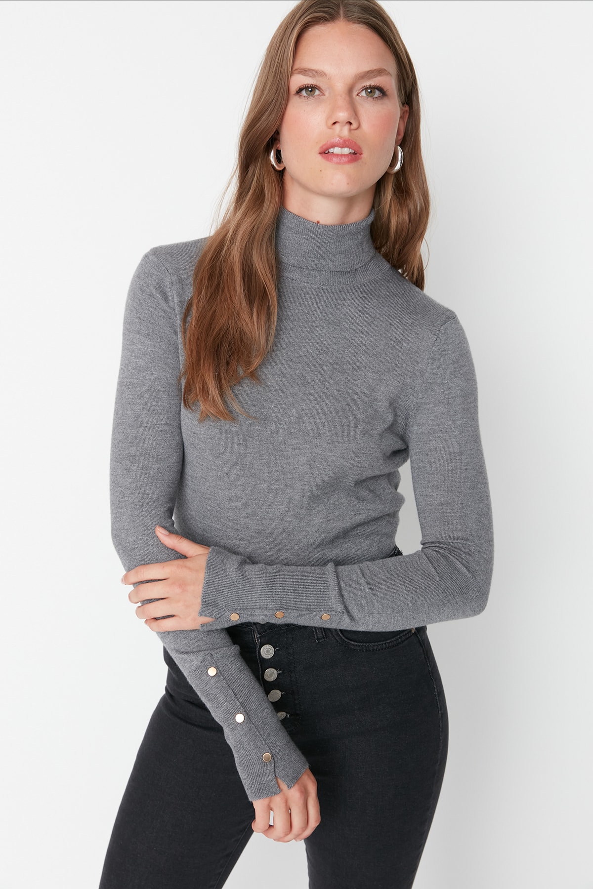 Trendyol Gray Premium Yarn / Special Yarn Basic Knitwear Sweater
