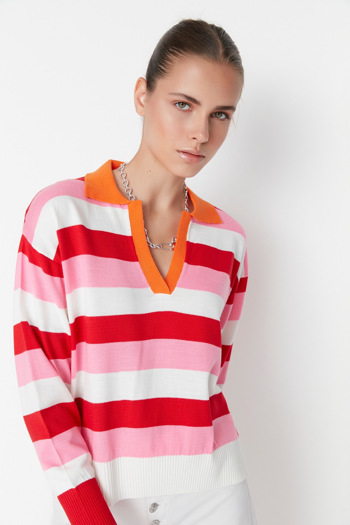 Trendyol Orange Color Block Knitwear Sweater