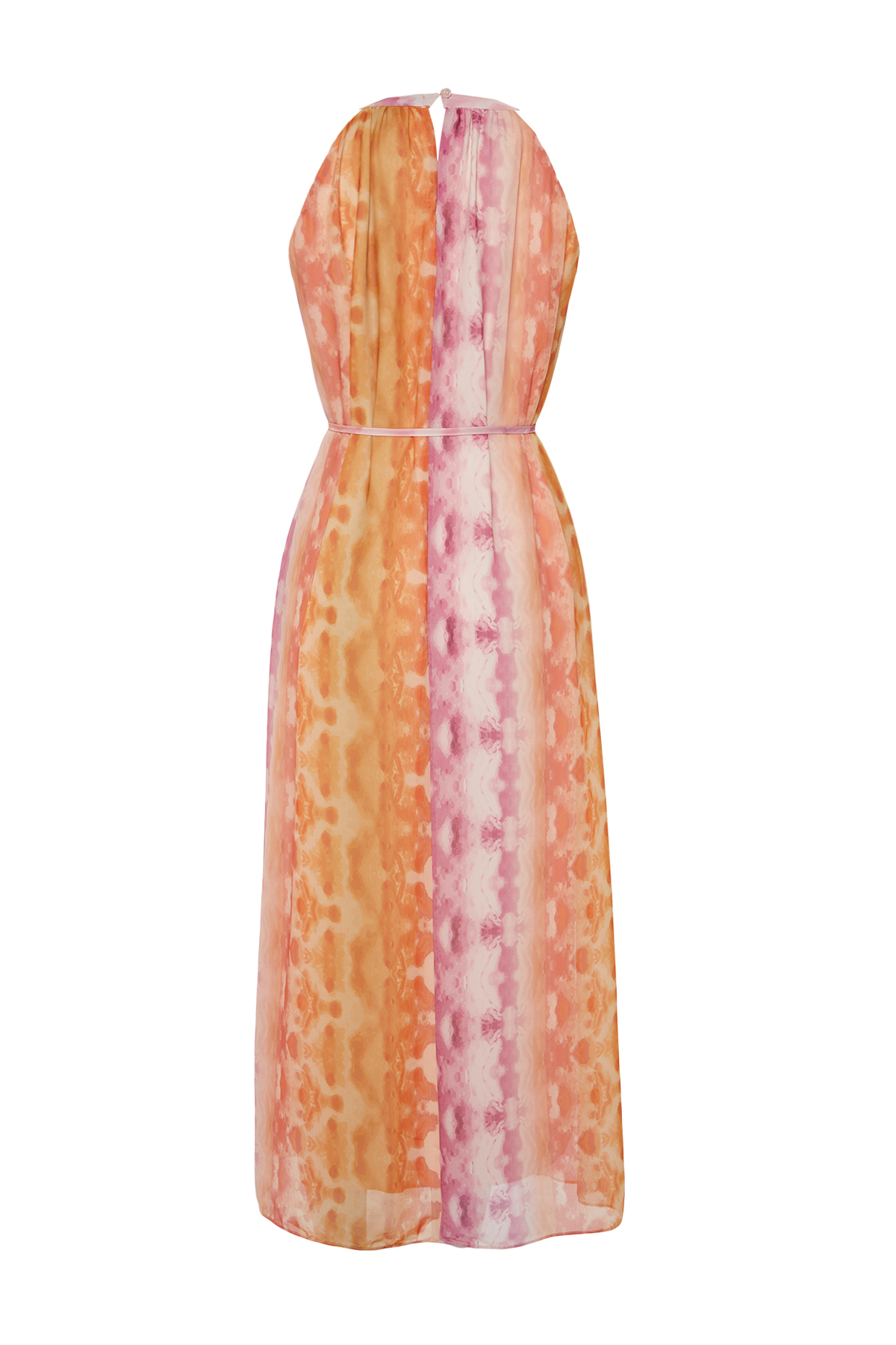 Trendyol Pink Abstract Pattern Straight Cut Chiffon Lined Maxi Woven Dress