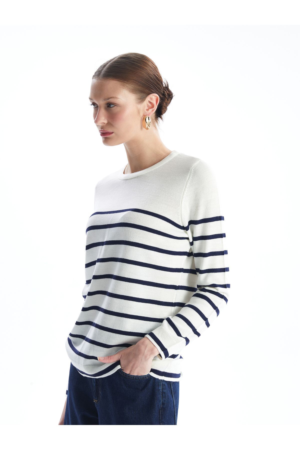 LC Waikiki Crew Neck Striped Long Sleeve Women's Knitwear Sweater -