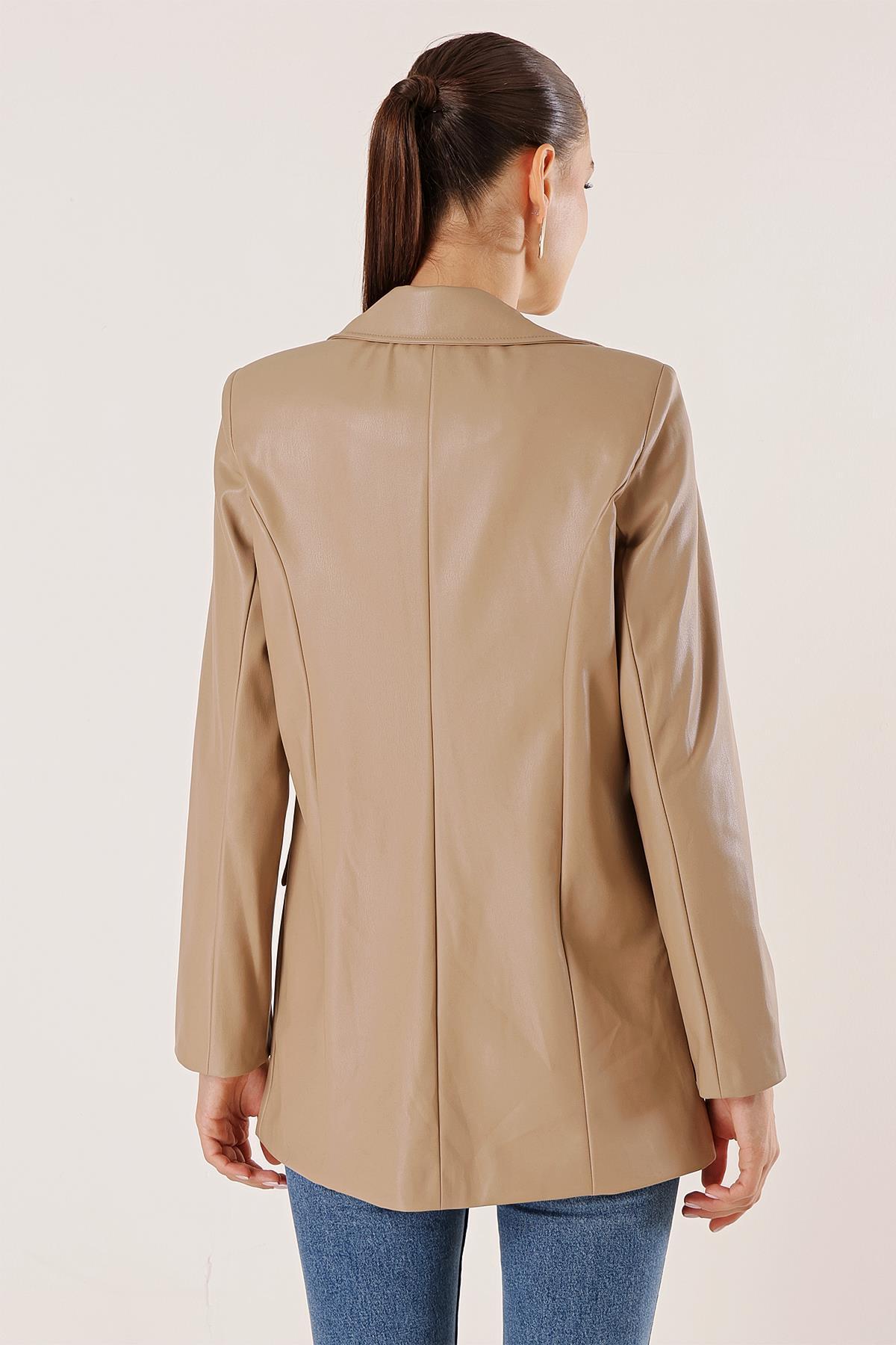 By Saygı Jachetă de piele căptușită cu buzunar fals cu nasturi dubli