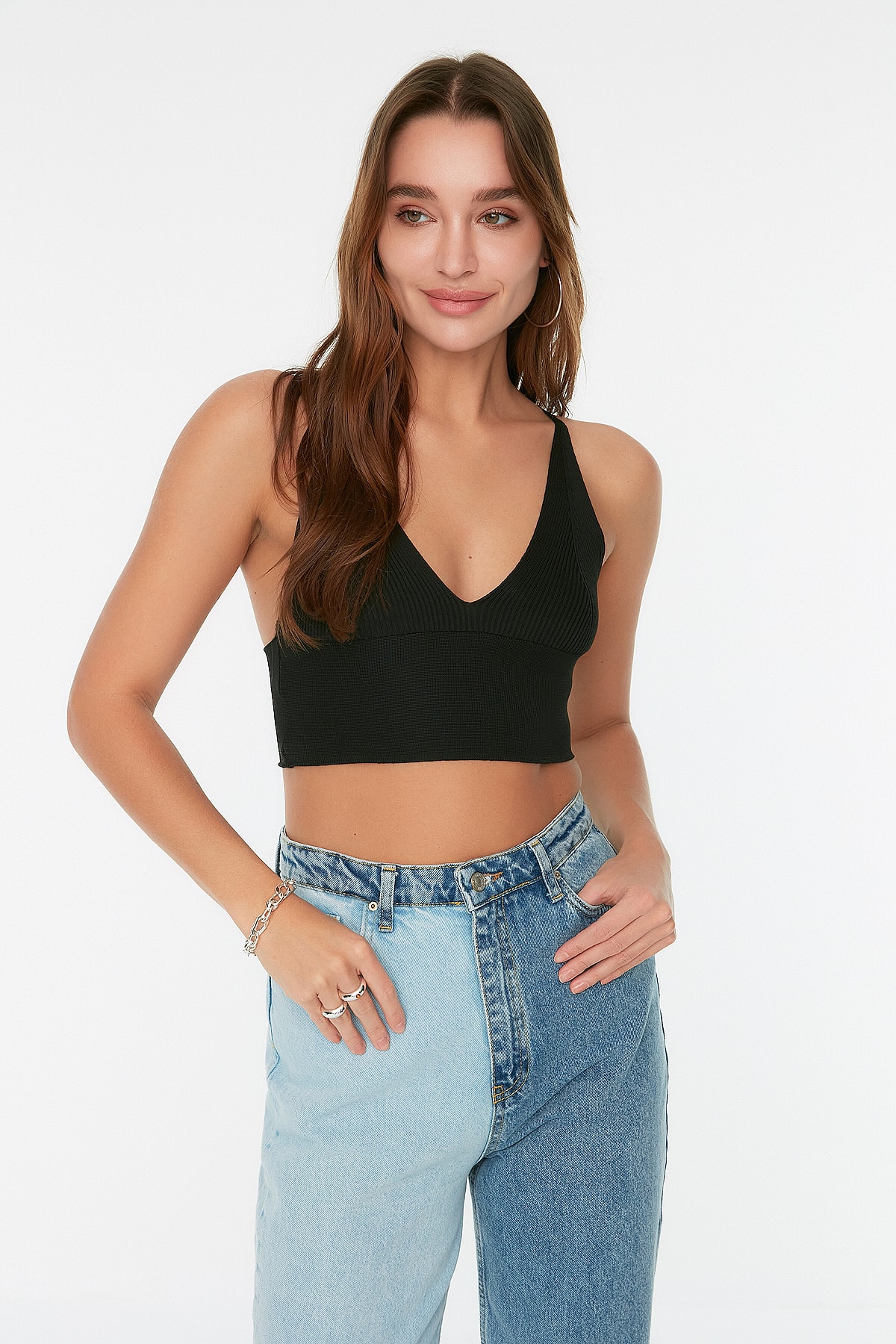 Trendyol Black Super Crop Back Detailed Knitted Thin Blouse