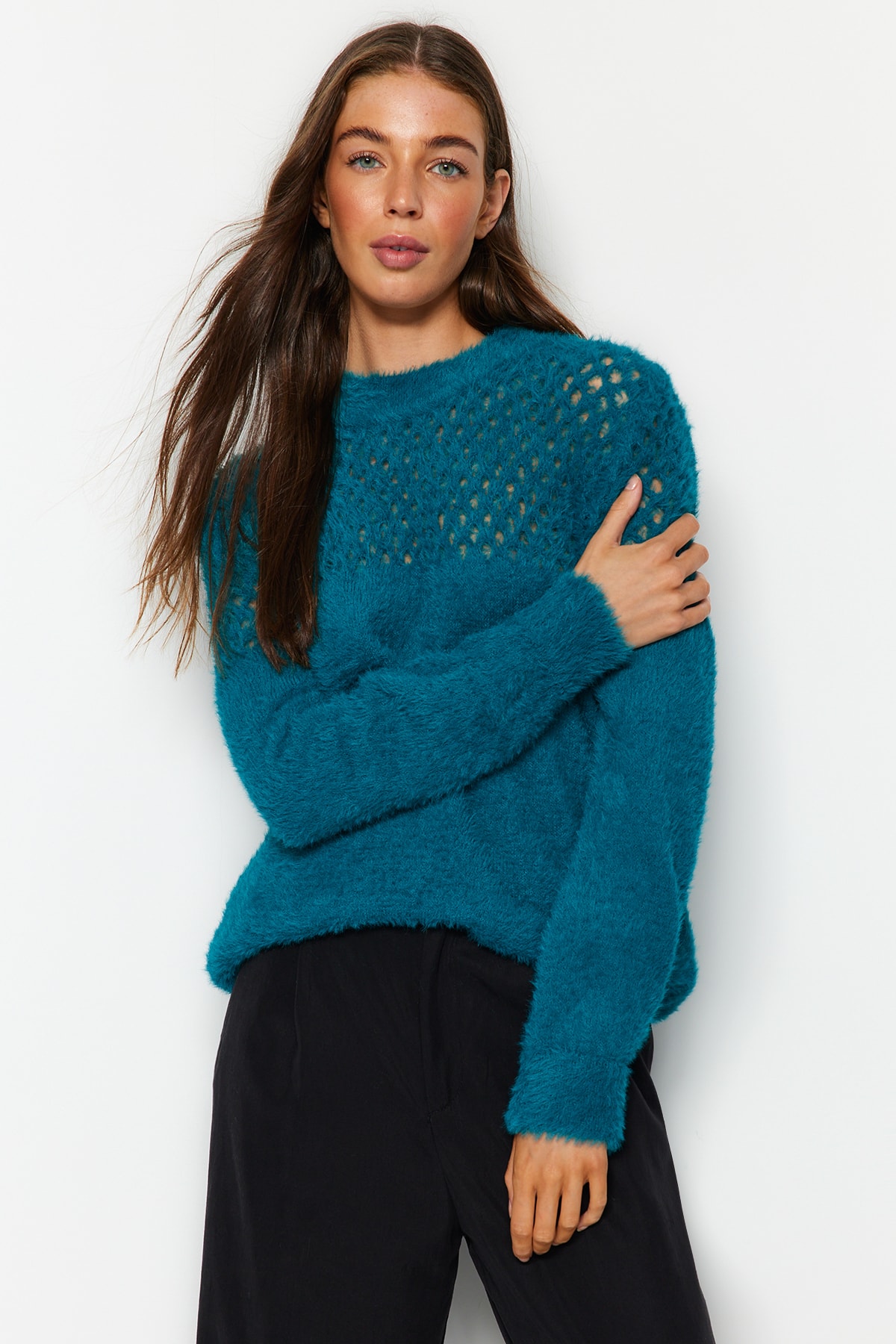 Trendyol Oil Openwork/Perforated Knitwear Sweater