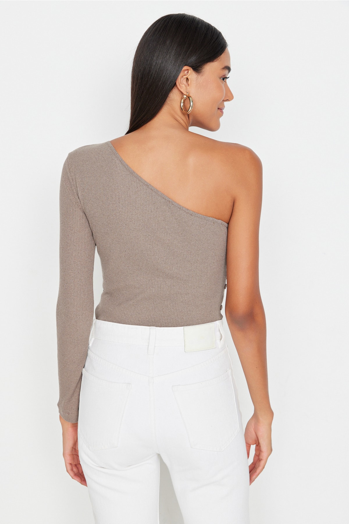 Trendyol Mink Cut Out Button Detailed Ribbed Flexible Snaps Knitted Body