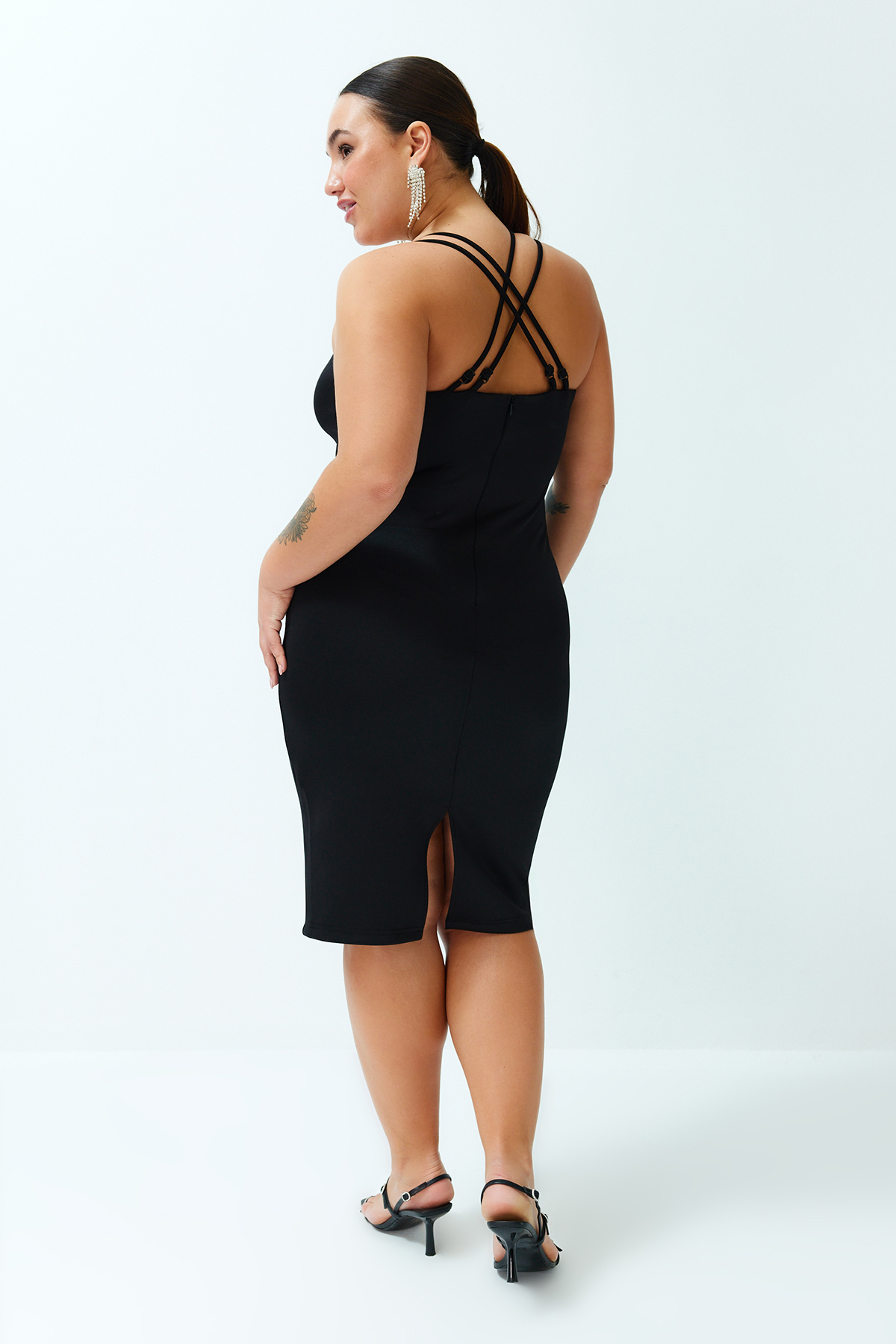 Trendyol Curve Black Sweetheart Neckline Strap Knitted Dress