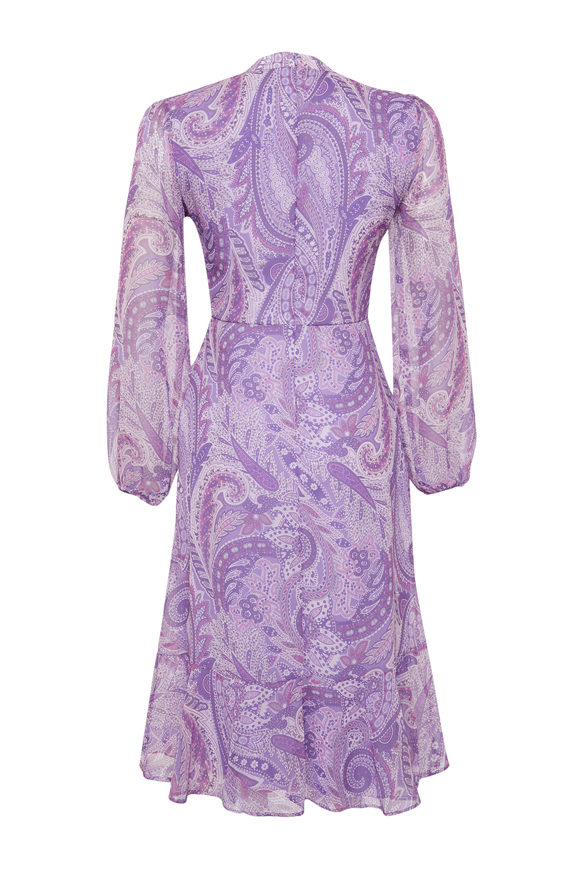 Trendyol Lilac Shawl Patterned Lined Flounced Chiffon Midi Woven Dress