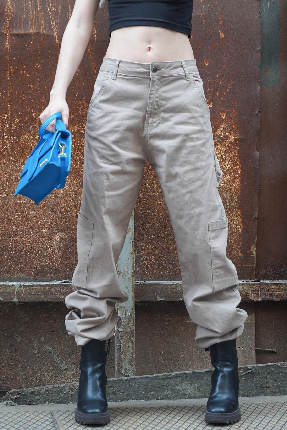 Levně Madmext Stone Colored Straight Fit Cargo Pants