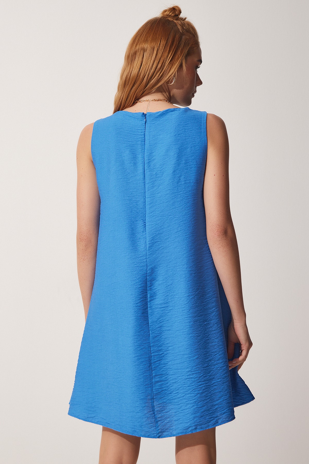 Happiness İstanbul Women's Indigo Blue Summer Woven Bell Dress