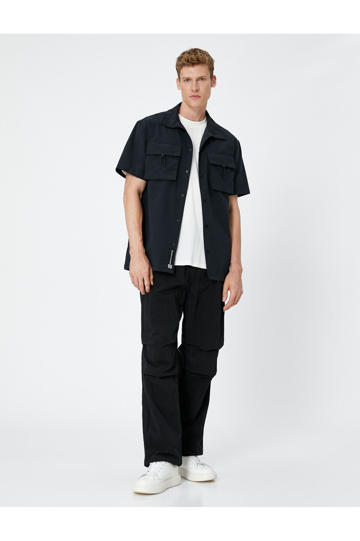 Koton Sporty Shirt with Pocket Detailed Pajamas, Classic Collar, Short Sleeves.