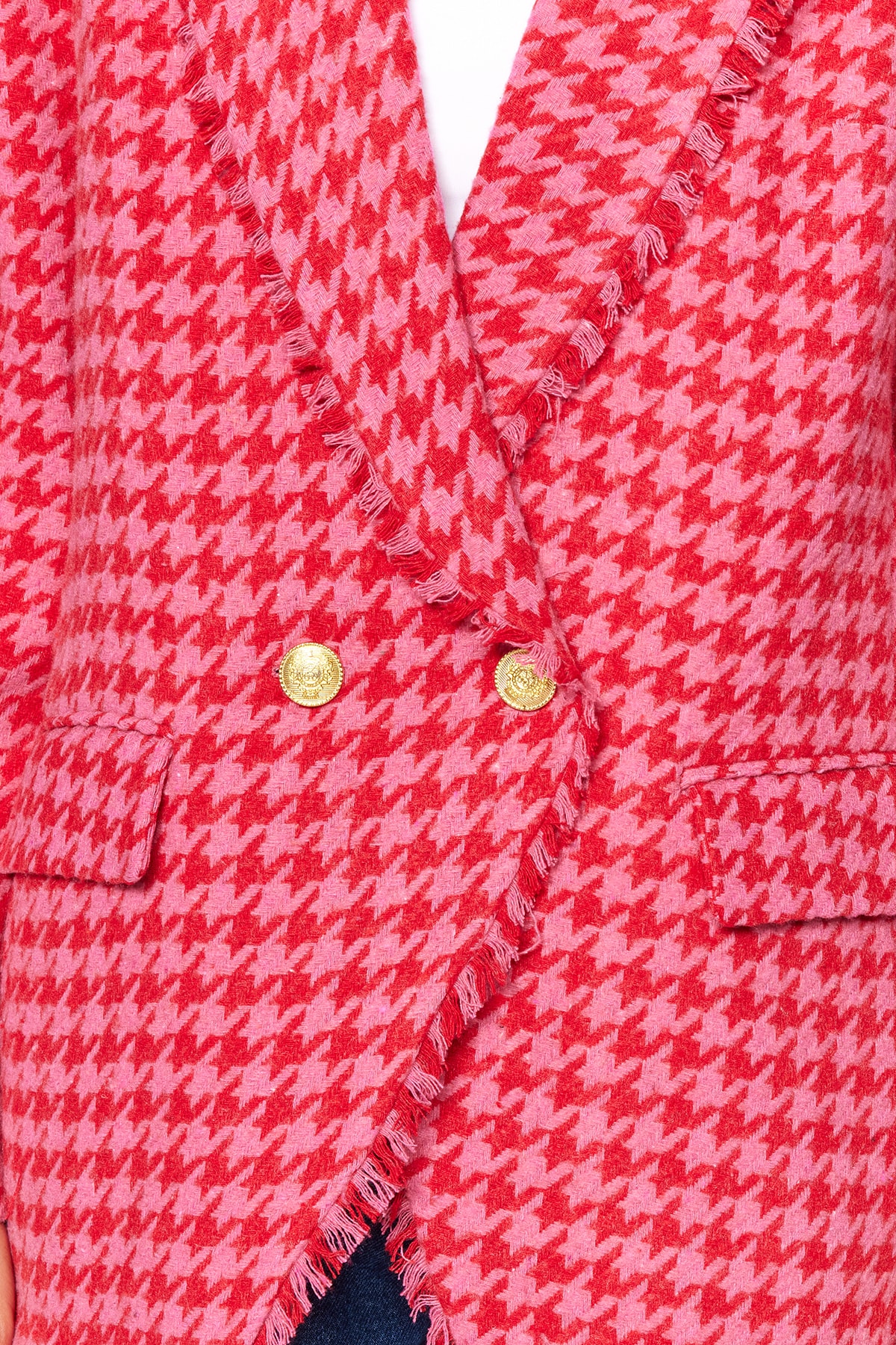 Trendyol Fuchsia Tweed Regular Lined Double Breasted Closure Woven Houndstooth Blazer Jacket