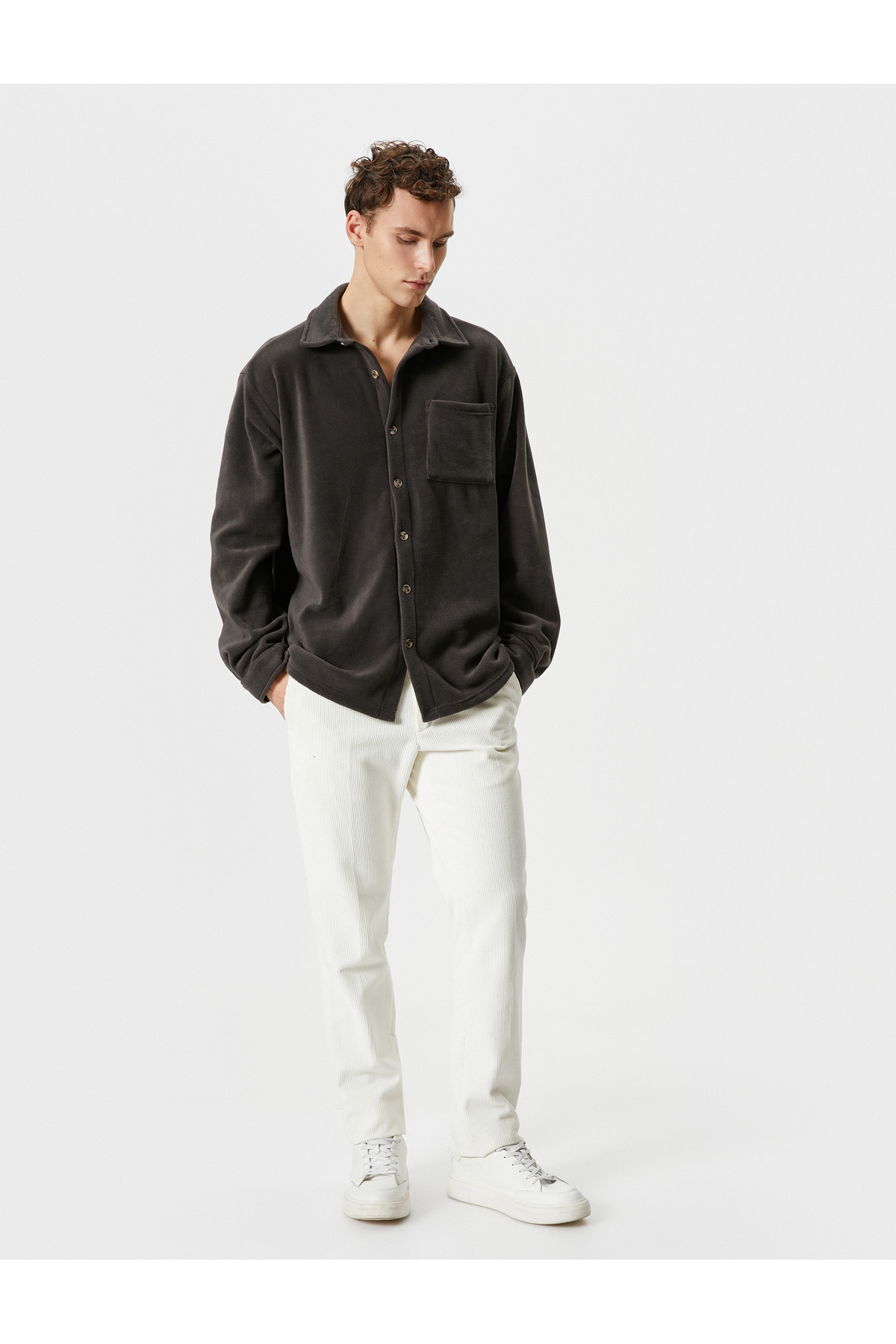 Levně Koton Fleece Shirt Pocket Detailed Classic Collar Buttoned Soft Textured